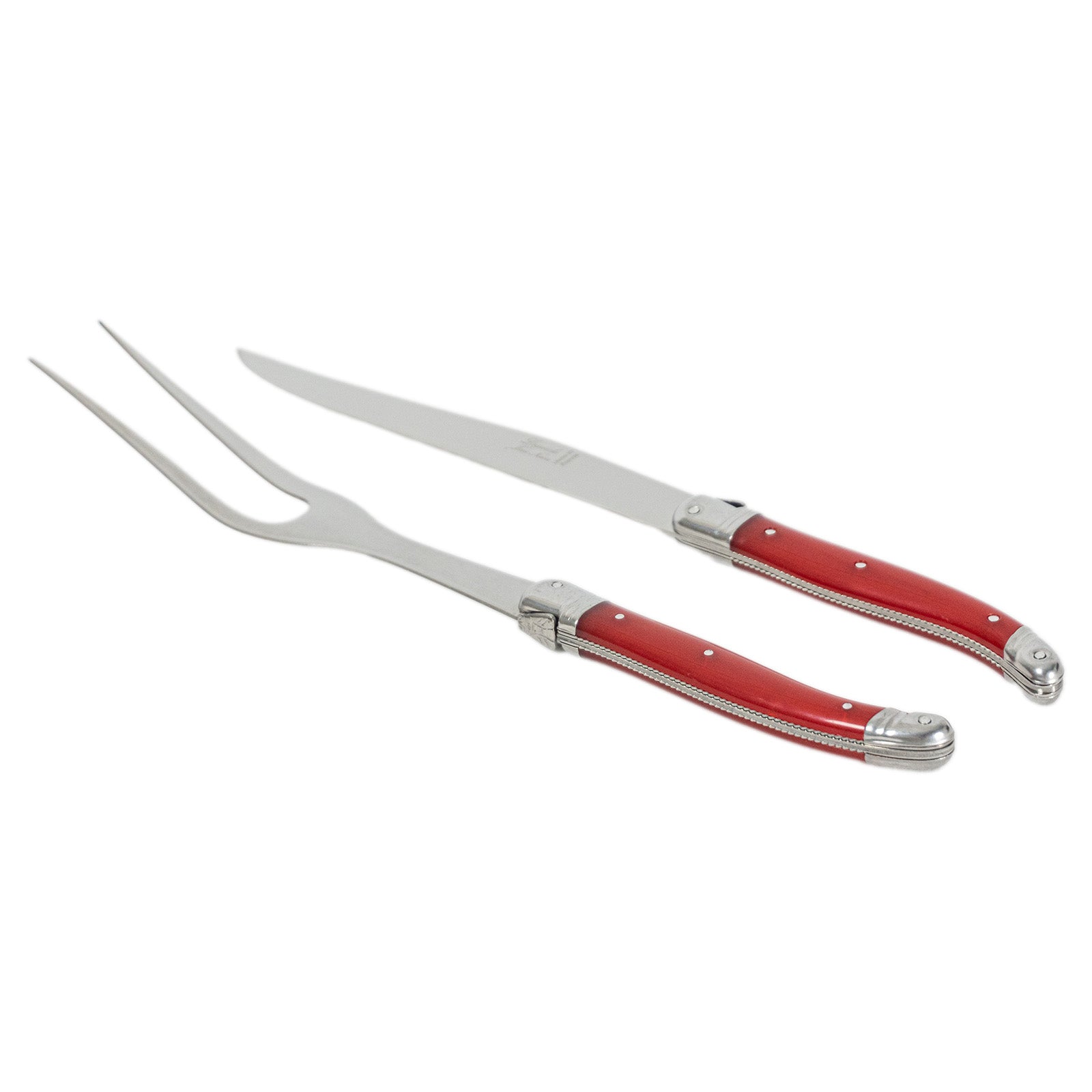 Laguiole Jean Neron Carving Knife & Fork Set - Red