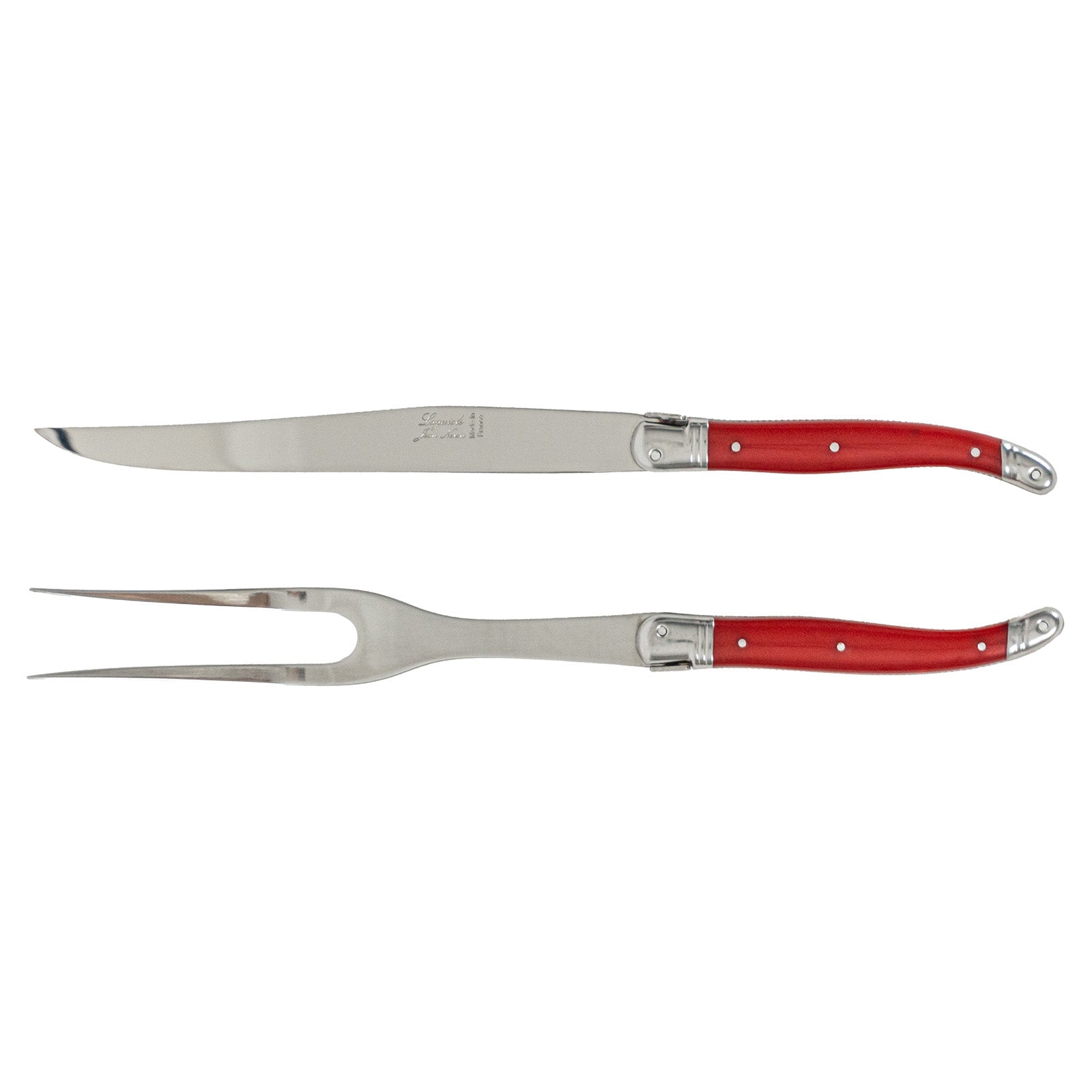 Laguiole Jean Neron Carving Knife & Fork Set - Red