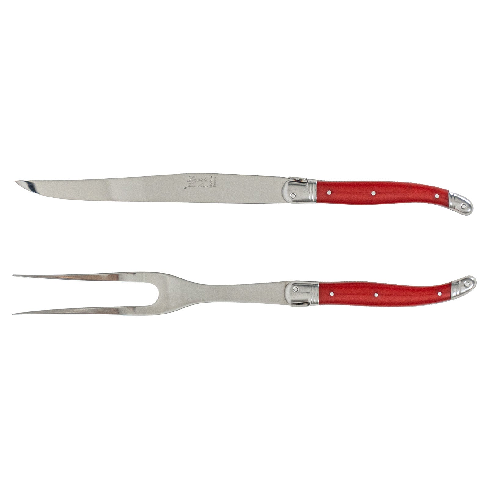 Laguiole Jean Neron Carving Knife & Fork Set - Red