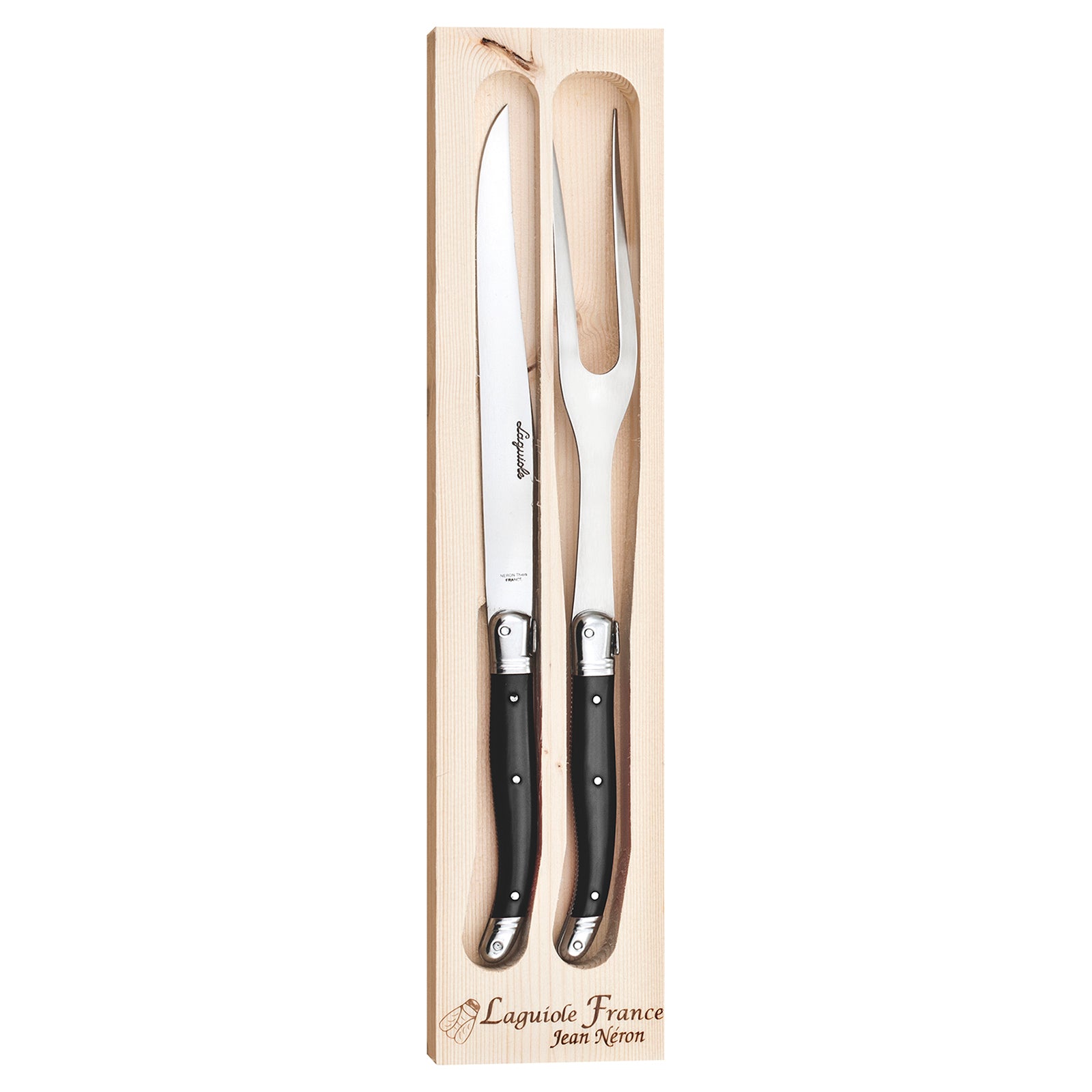 Laguiole Jean Neron Carving Knife & Fork Set - Black