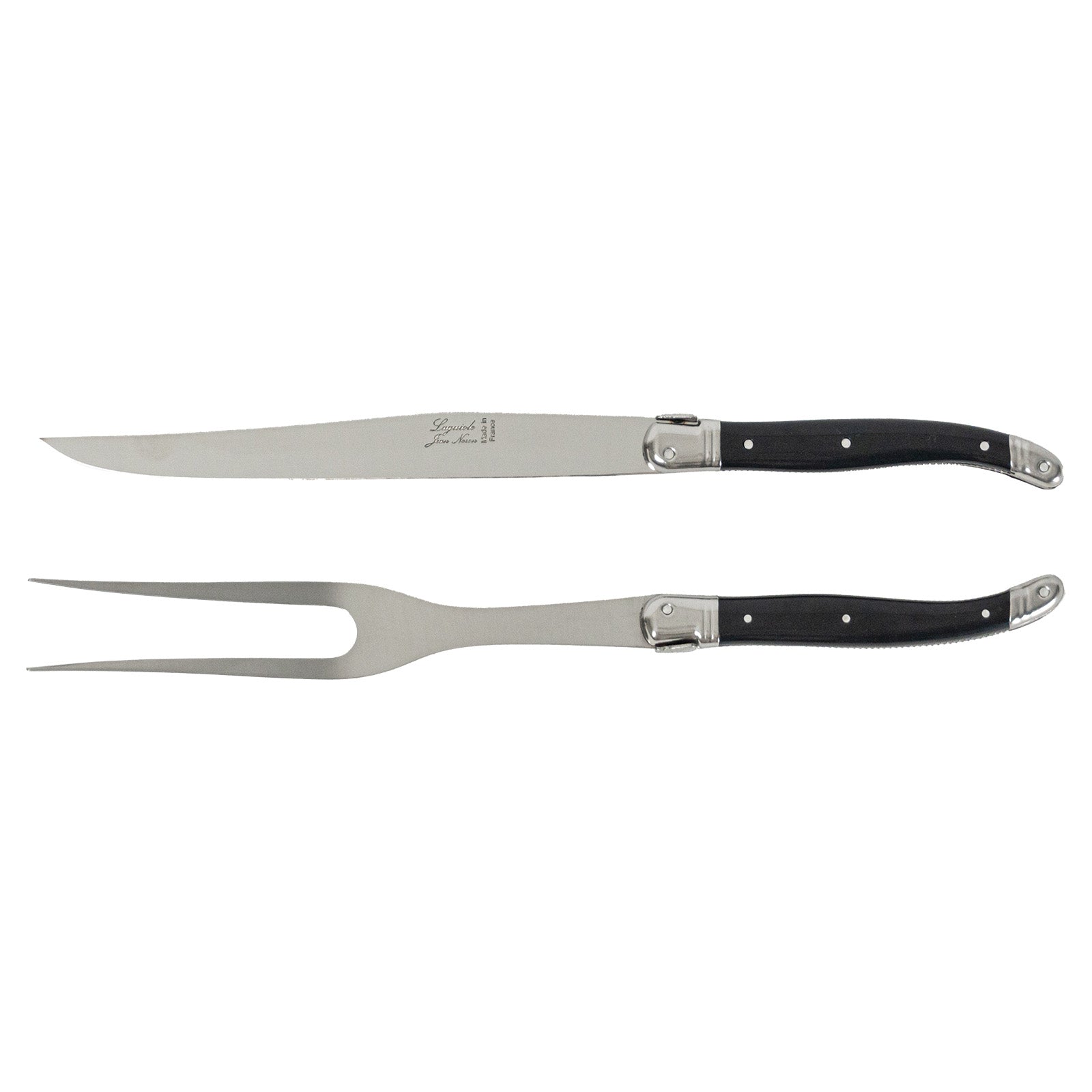 Laguiole Jean Neron Carving Knife & Fork Set - Black