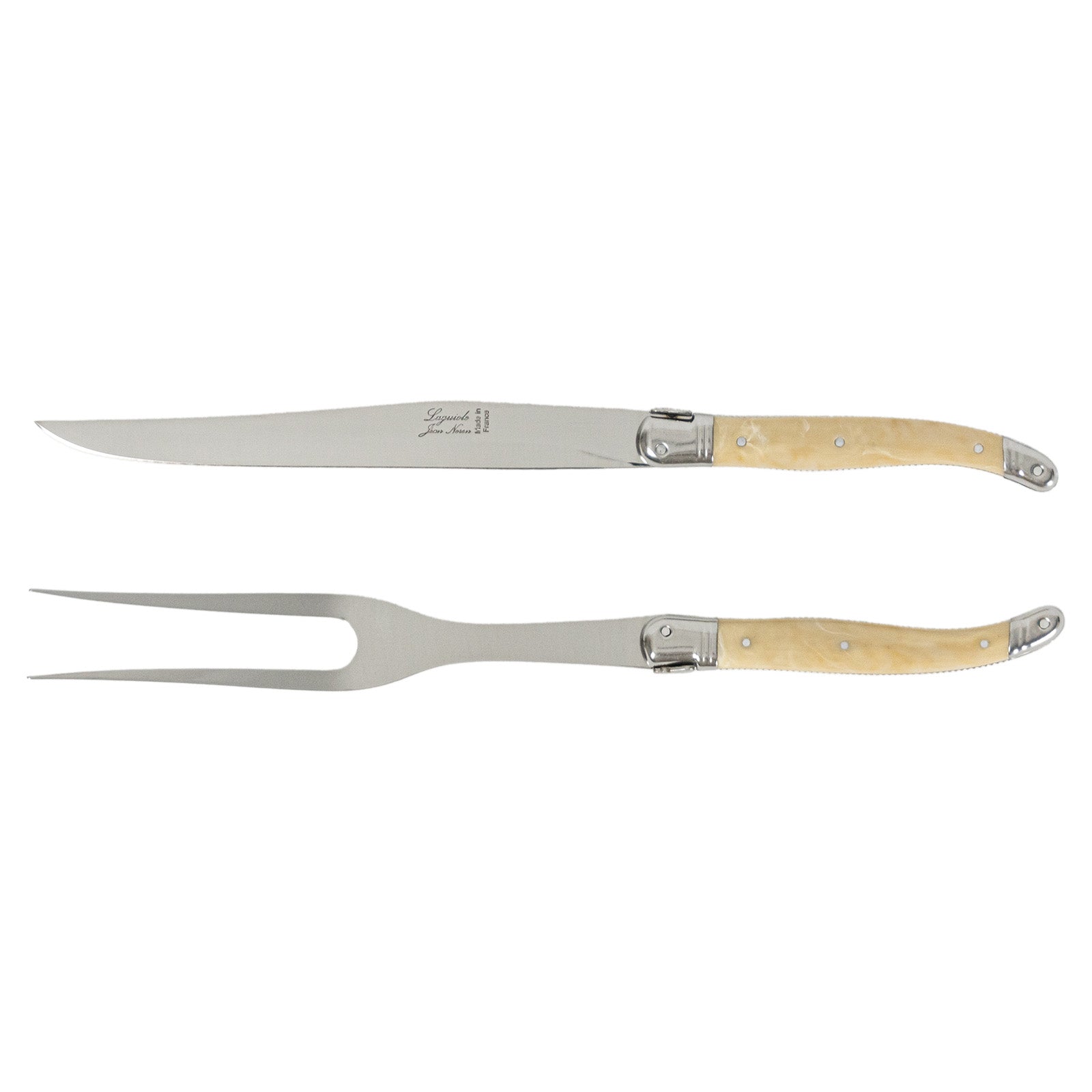 Laguiole Jean Neron Carving Knife & Fork Set - Light Horn