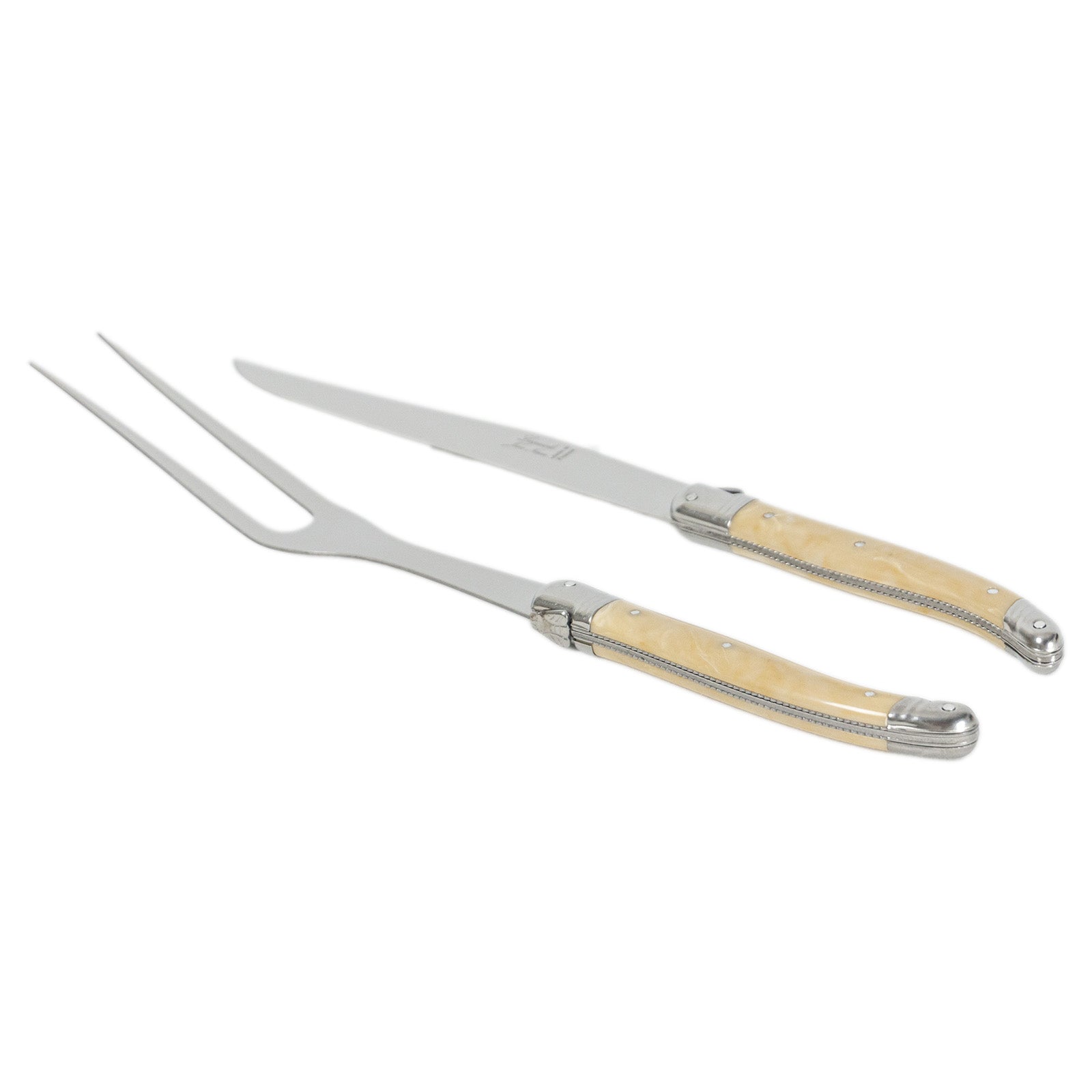 Laguiole Jean Neron Carving Knife & Fork Set - Light Horn