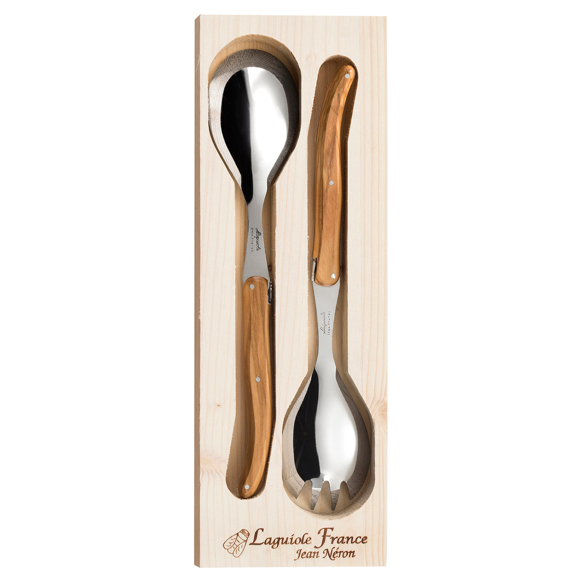 Laguiole Jean Néron Salad Server Set - Olive Wood