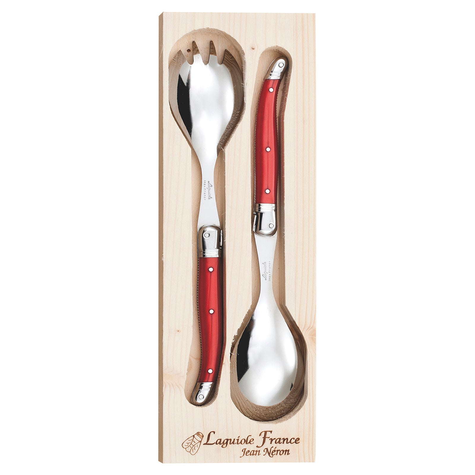 Laguiole Jean Neron Salad Server Set - Red