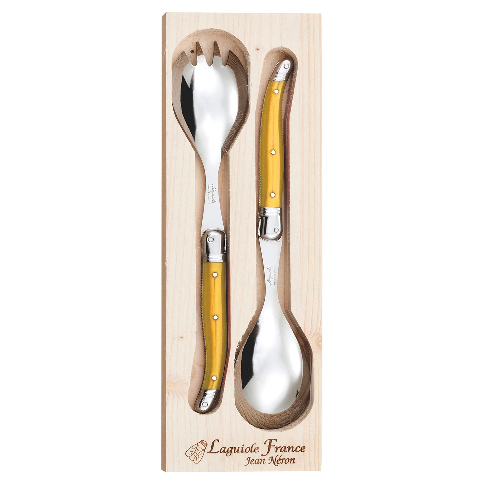 Laguiole Jean Neron Salad Server Set - Yellow