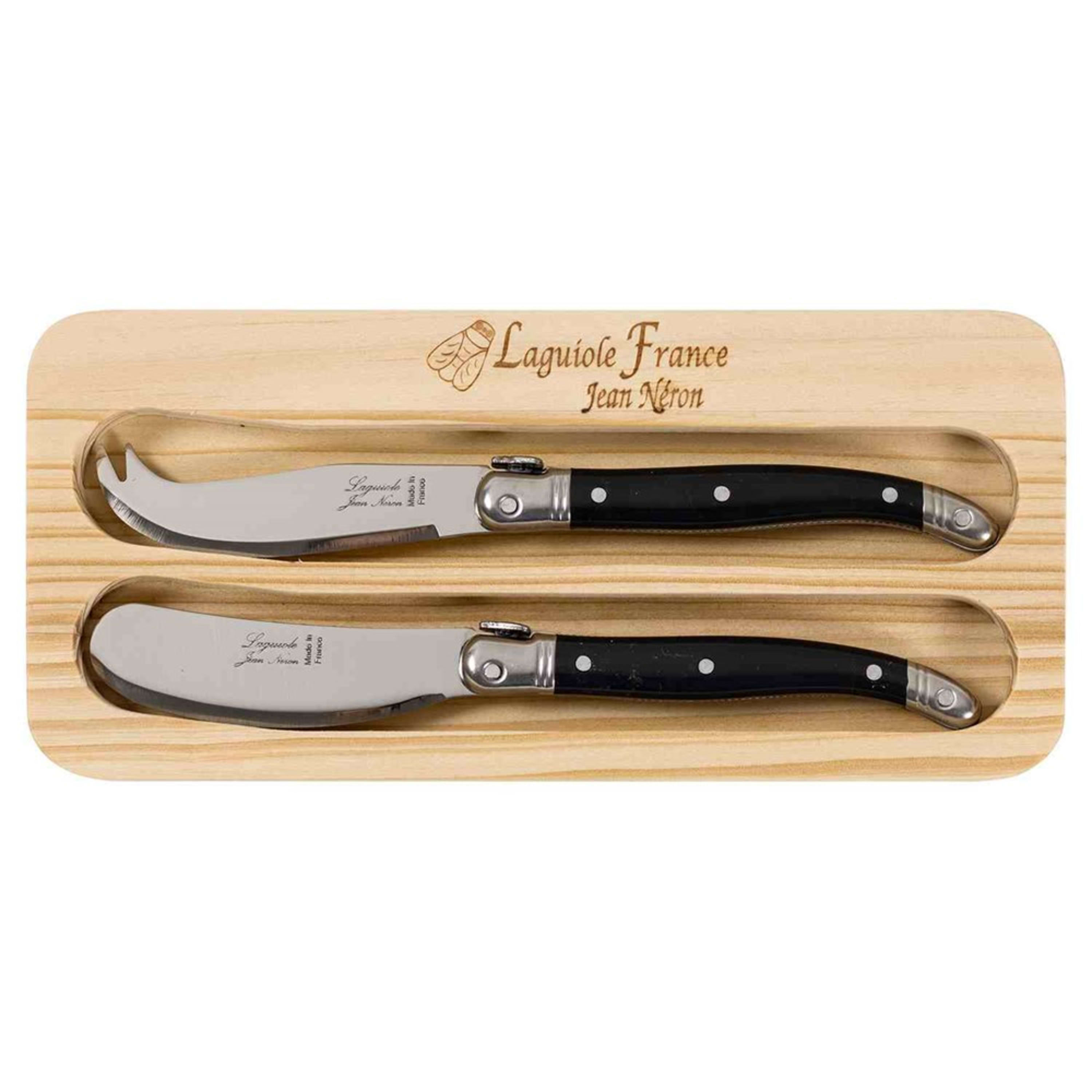 Laguiole Jean Néron 2 Piece Mini Cheese Knife & Spreader Set - Black
