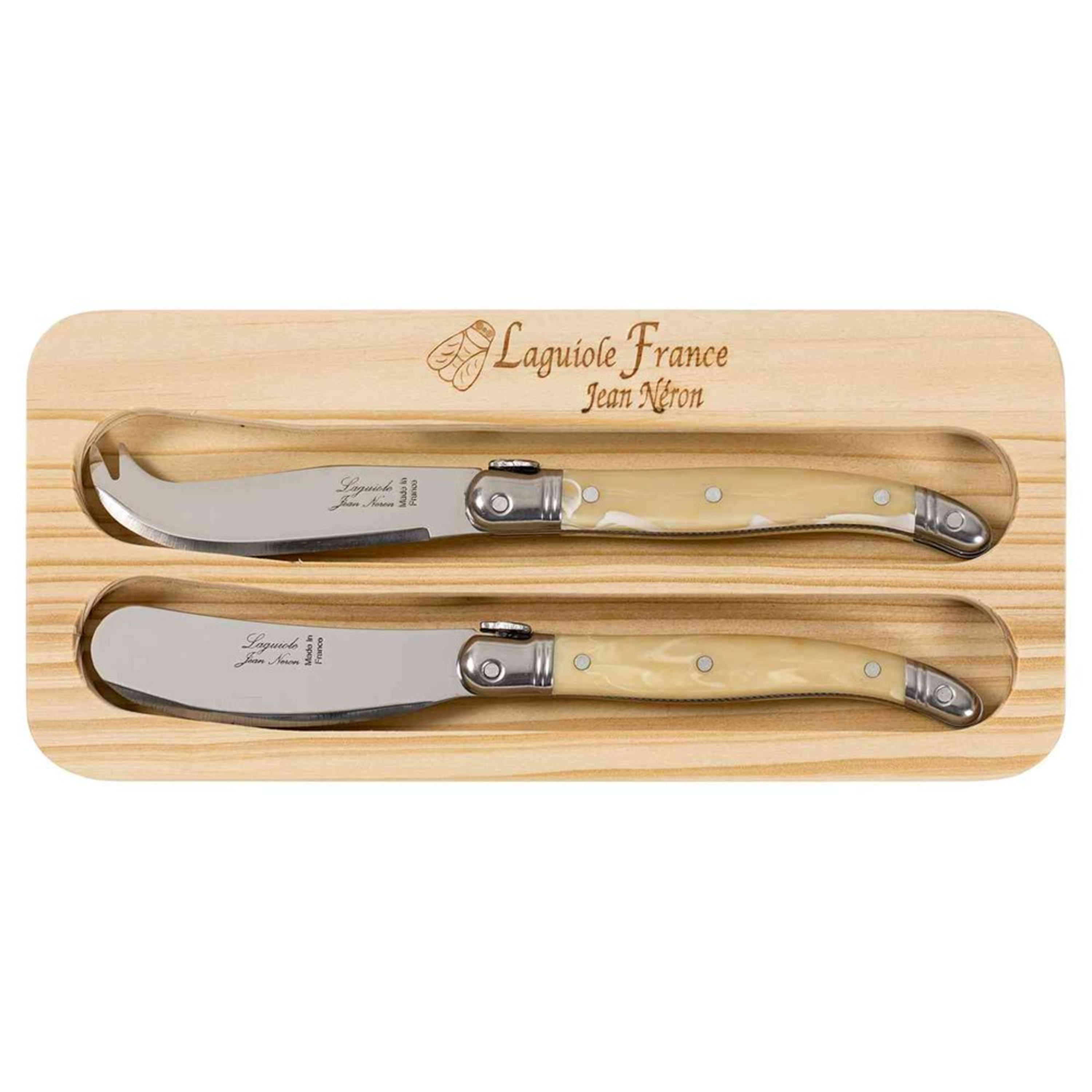 Laguiole Jean Néron 2 Piece Mini Cheese Knife & Spreader Set - Light Horn