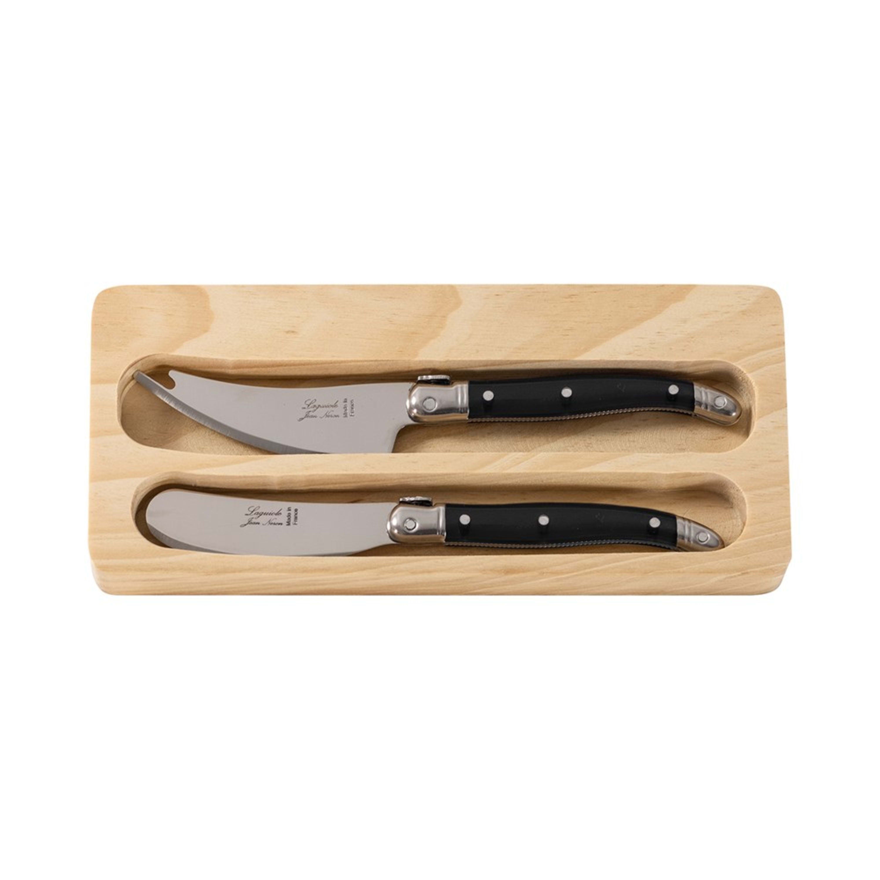 Laguiole Jean Néron 2 Piece Le Buron Cheese Knife & Spreader Set - Black
