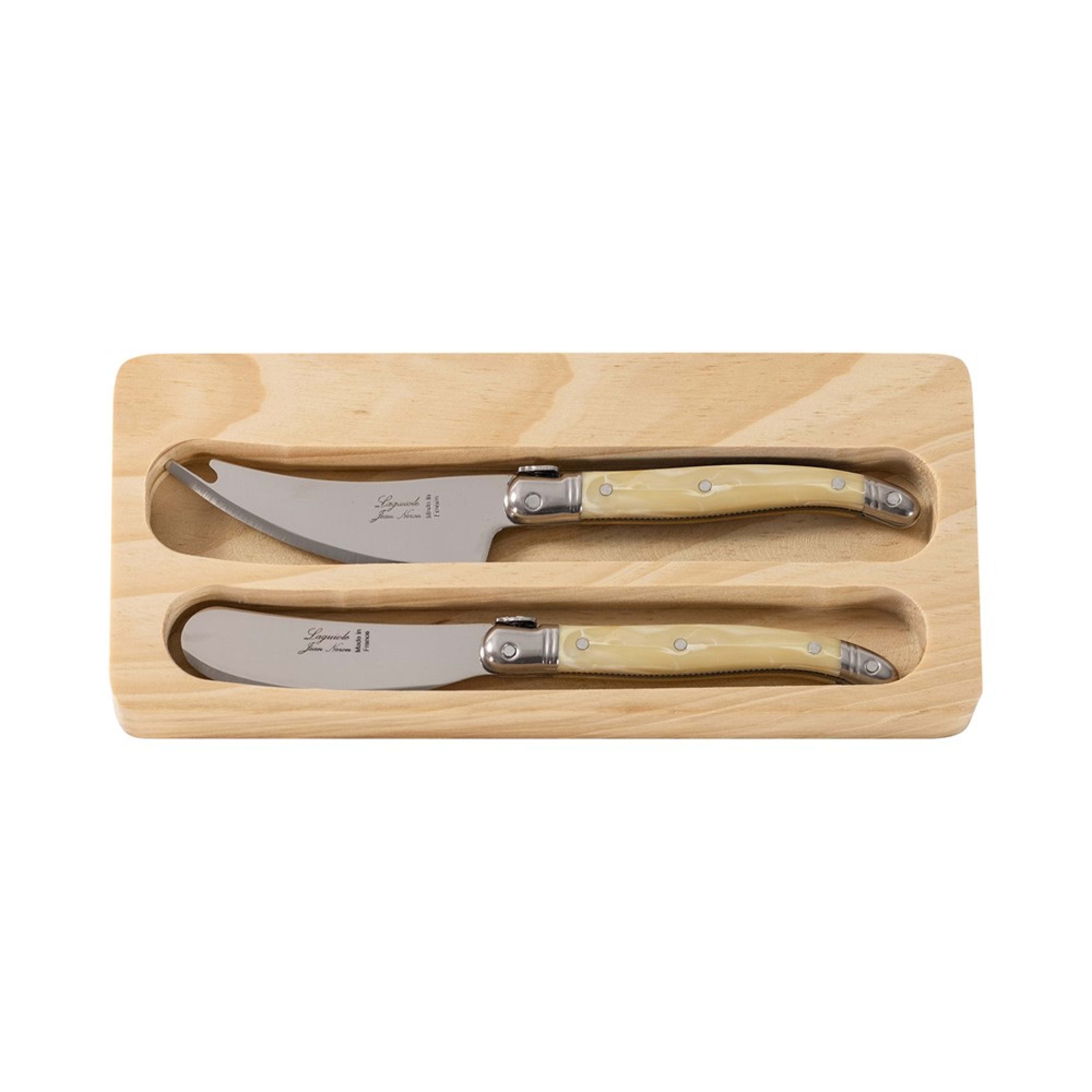 Laguiole Jean Néron 2 Piece Le Buron Cheese Knife & Spreader Set - Light Horn