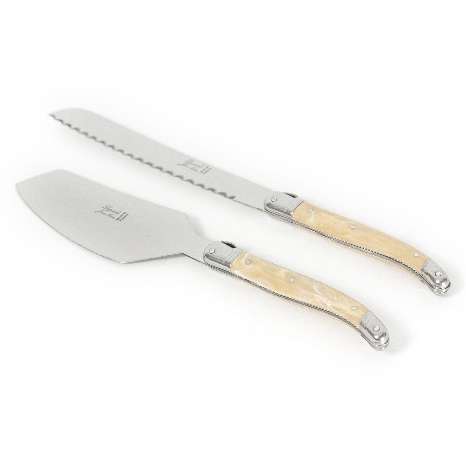 Laguiole Jean Neron Cake Slicer & Bread Knife Set - Light Horn