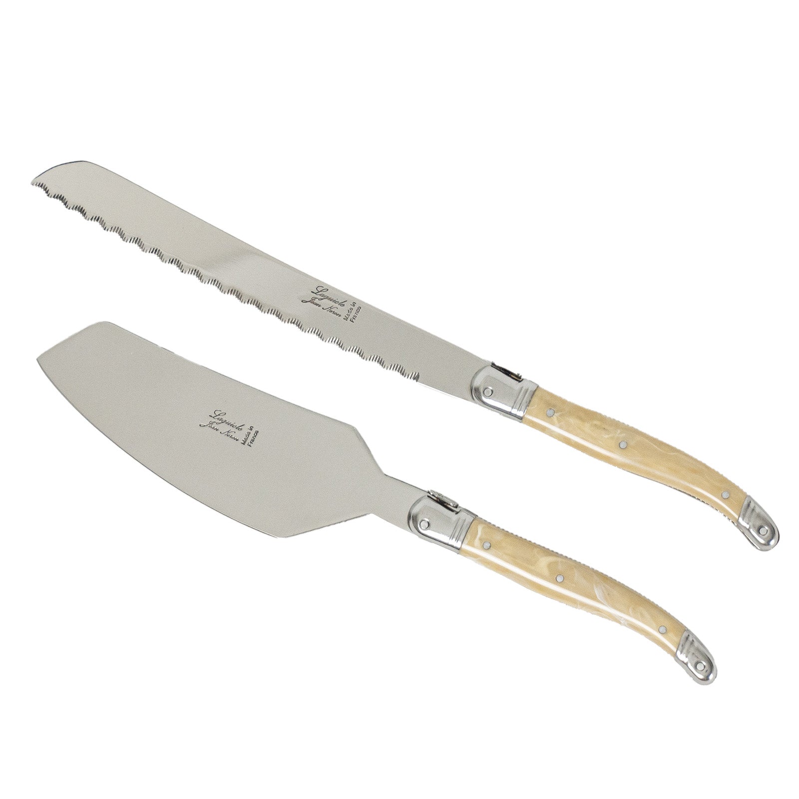 Laguiole Jean Neron Cake Slicer & Bread Knife Set - Light Horn