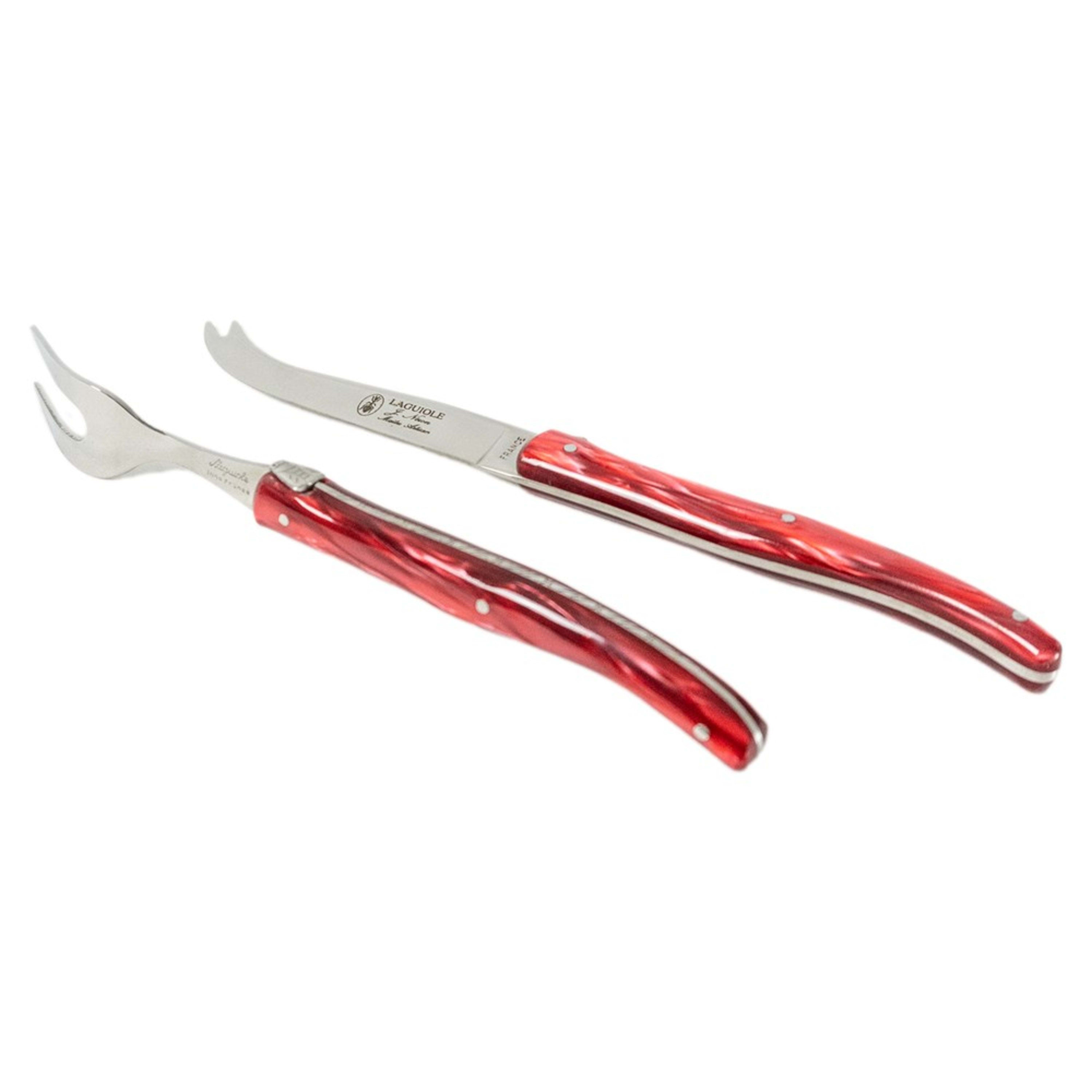 Laguiole Jean Néron Plexiglas 2 Piece Cheese Set - Red