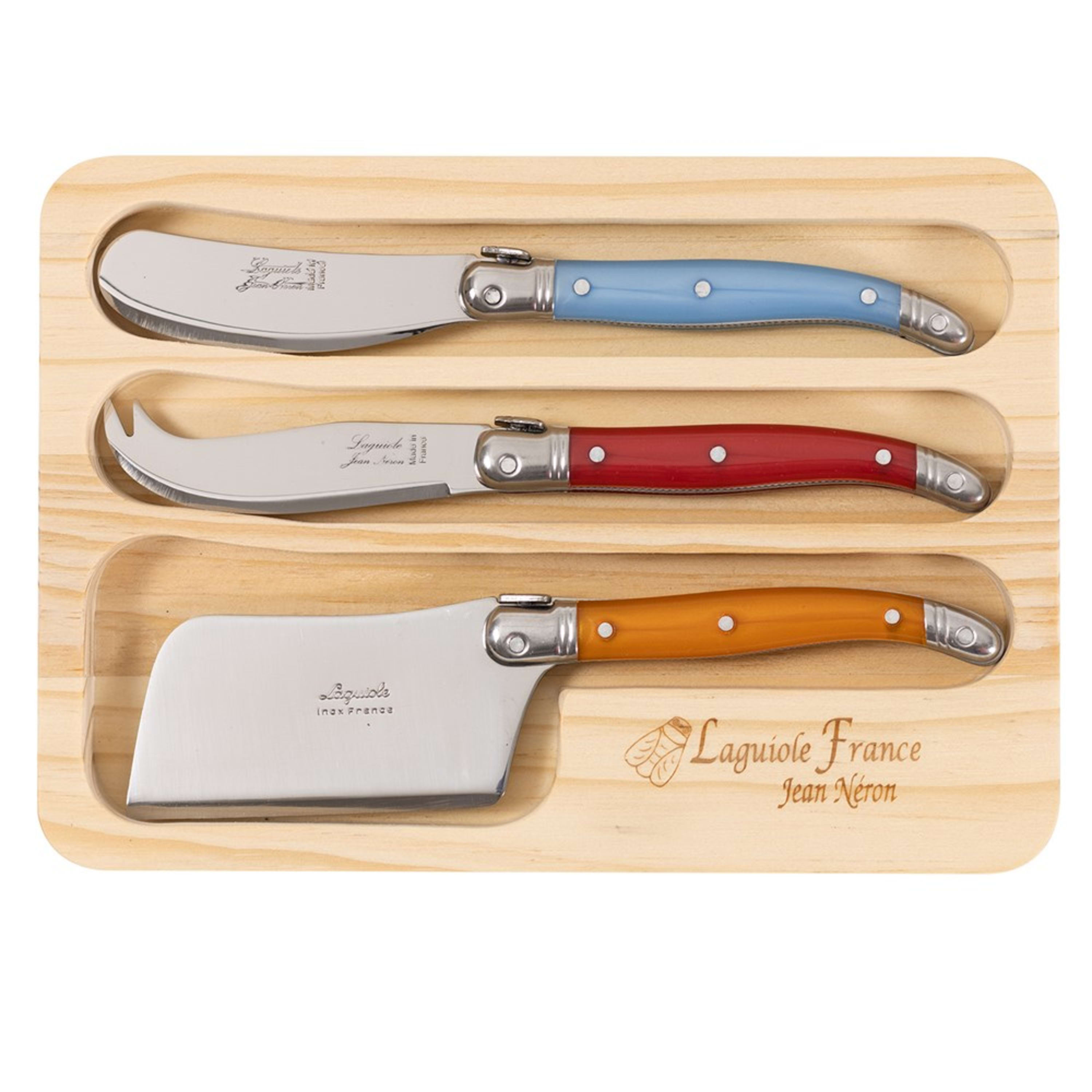 Laguiole Jean Néron 3 Piece Mini Cheese Set (Pate & Cheese & Cleaver) - Mixed