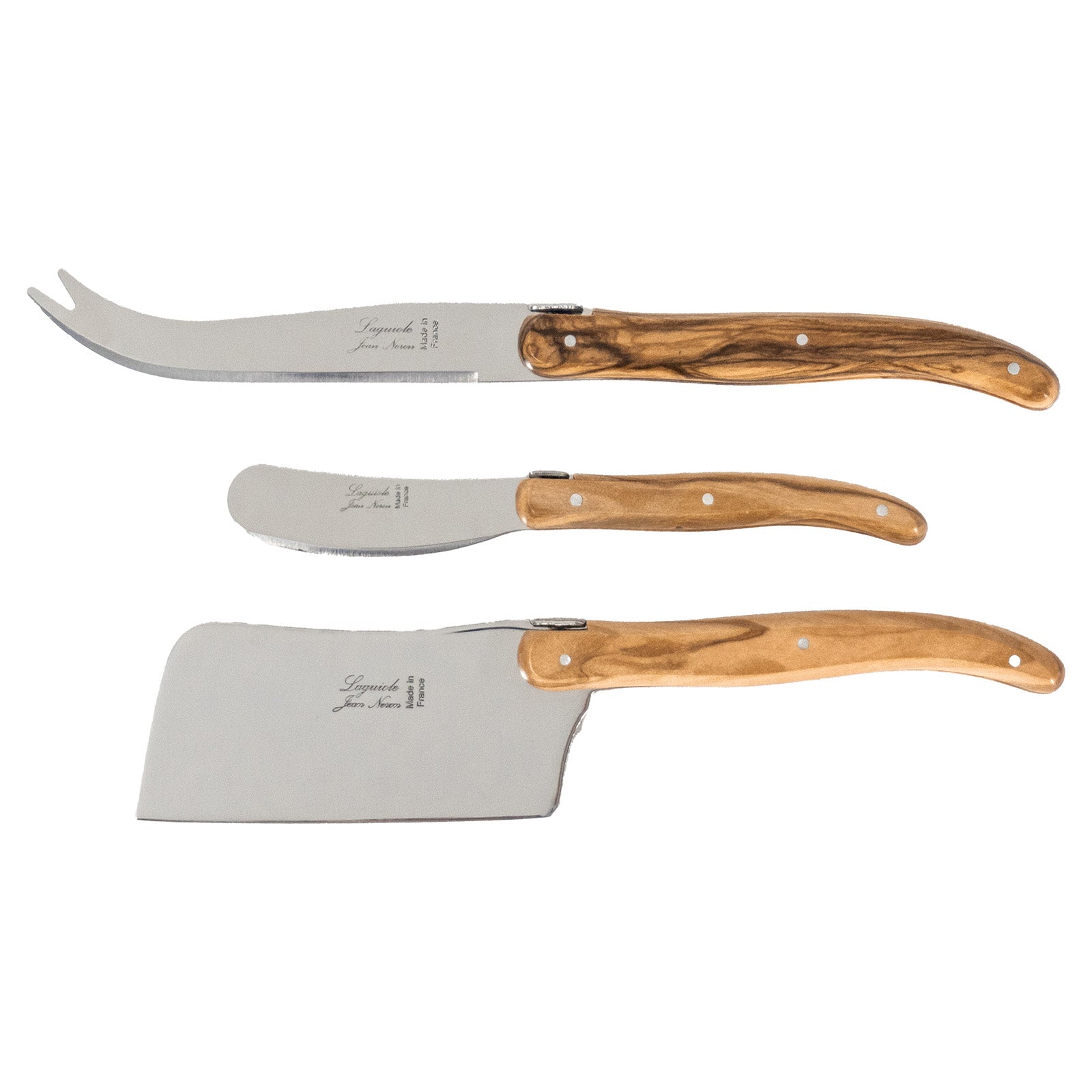 Laguiole Jean Neron Olive Wood Cheese & Pate Knife Set with Cleaver