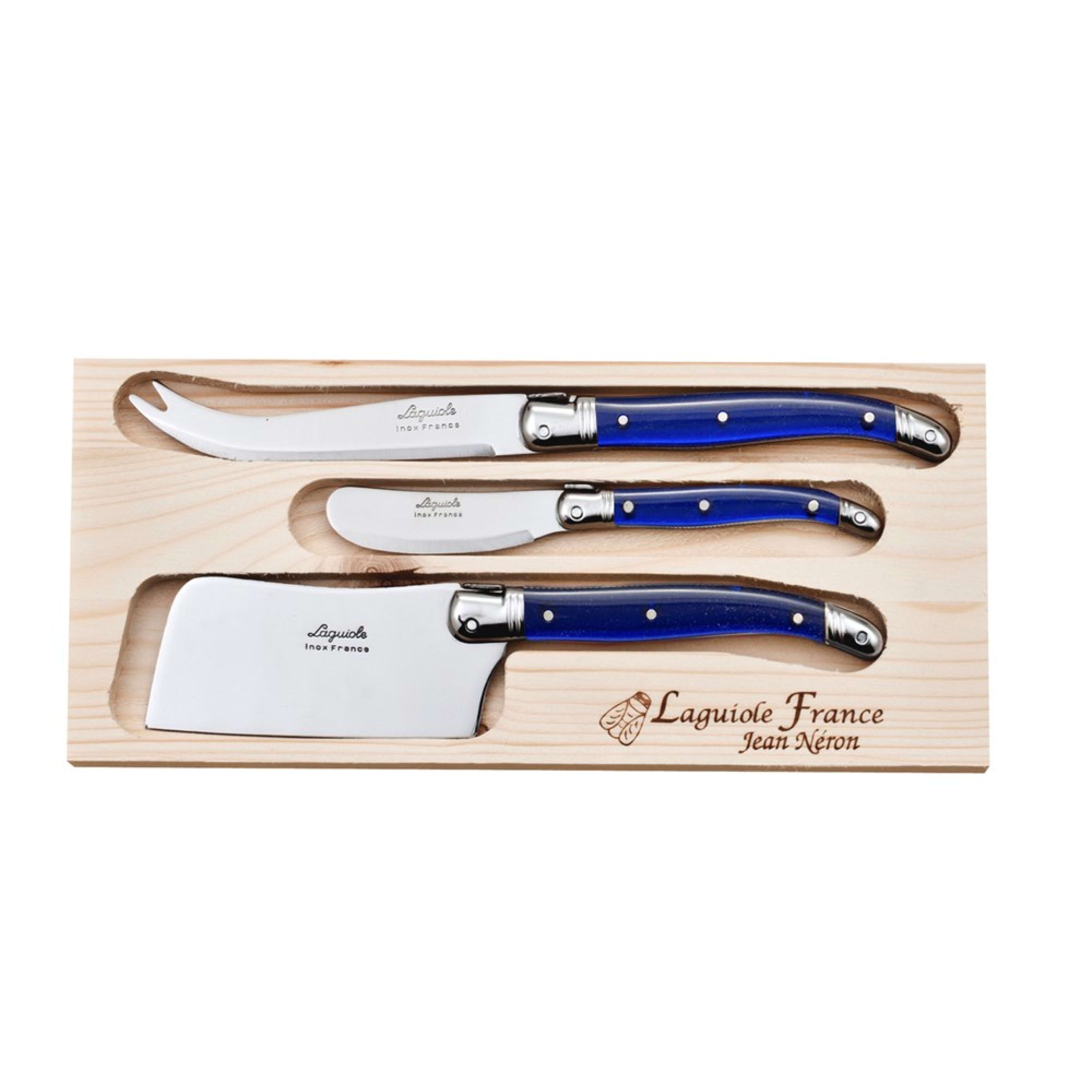 Laguiole Jean Néron 3 Piece Cheese Set (Pate & Cheese & Cleaver) - French Blue