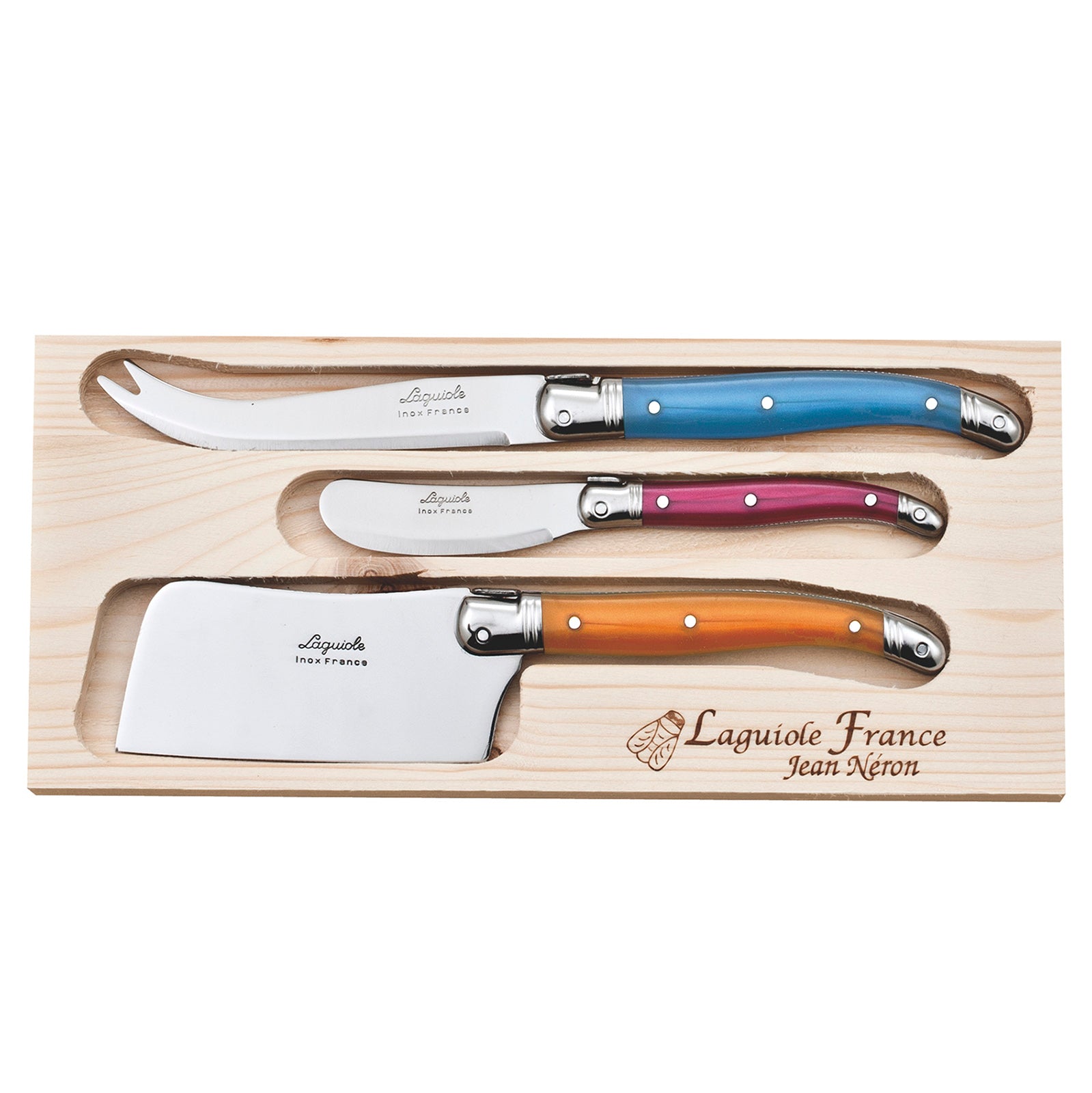 Laguiole Jean Neron Cheese & Pate Knife Set with Cleaver - Mixed Colour