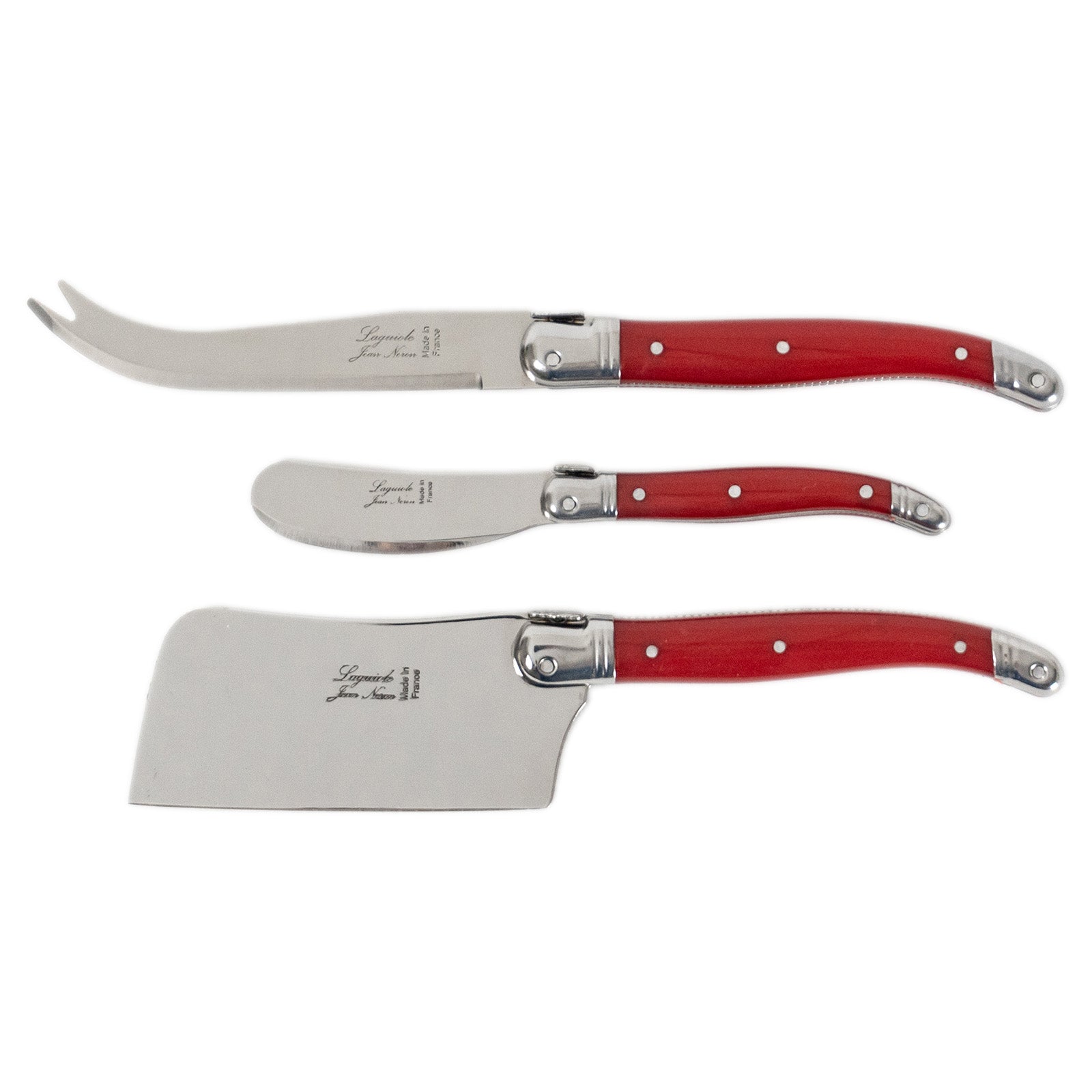 Laguiole Jean Neron Cheese & Pate Knife Set with Cleaver - Red