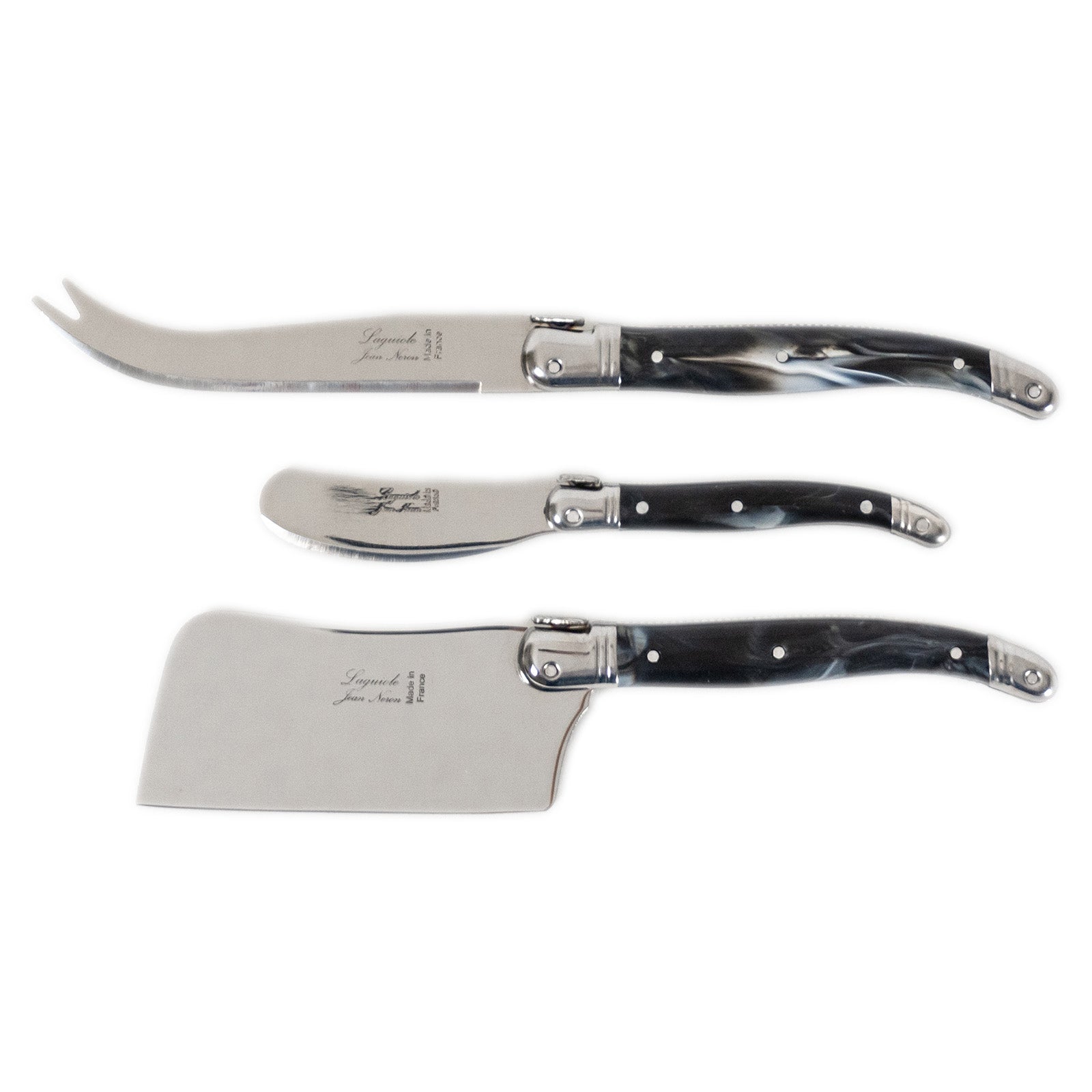 Laguiole Jean Neron Cheese & Pate Knife Set with Cleaver - Black Horn