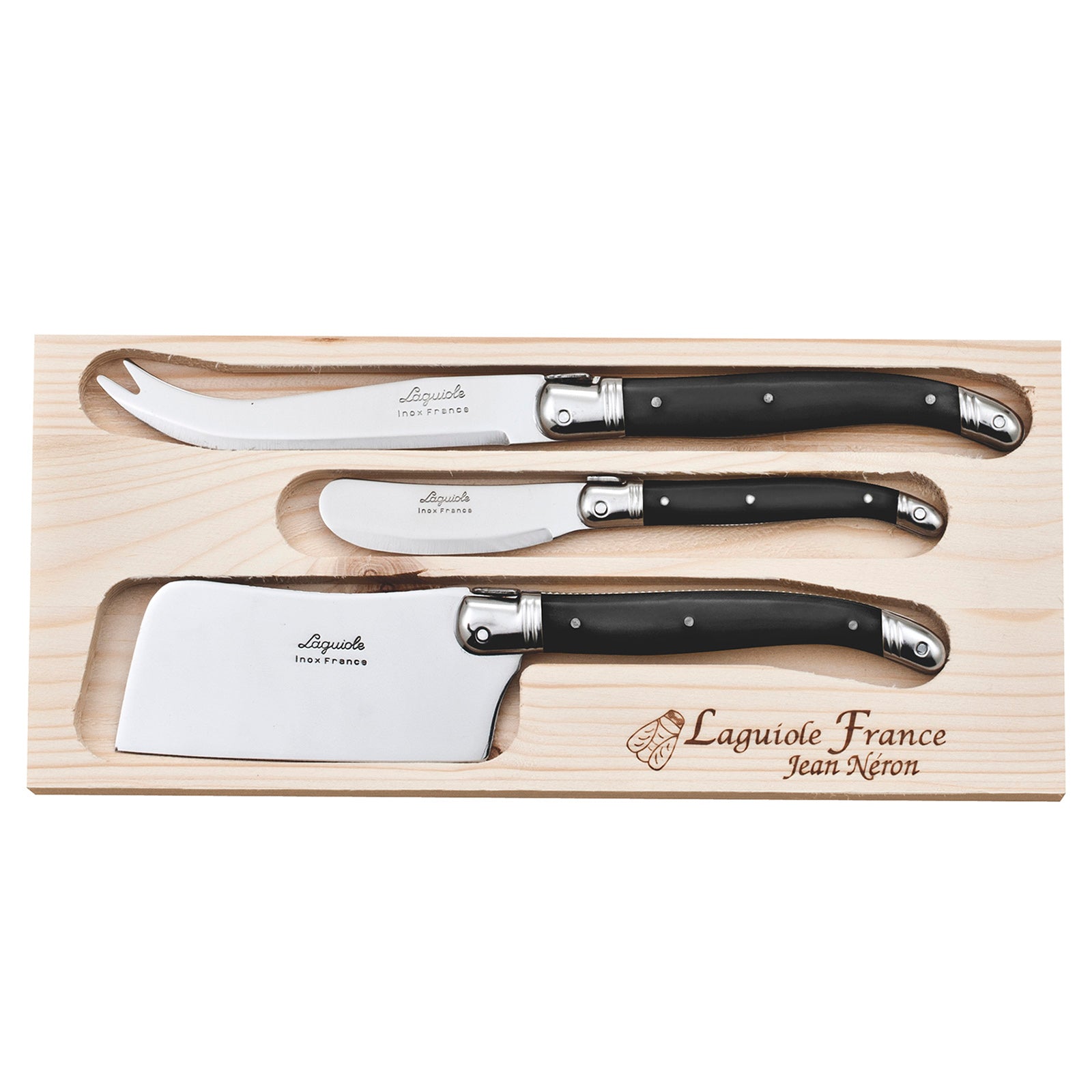 Laguiole Jean Neron Cheese & Pate Knife Set with Cleaver - Black
