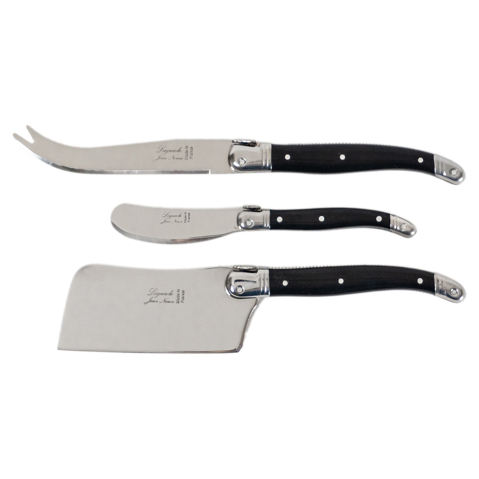 Laguiole Jean Neron Cheese & Pate Knife Set with Cleaver - Black