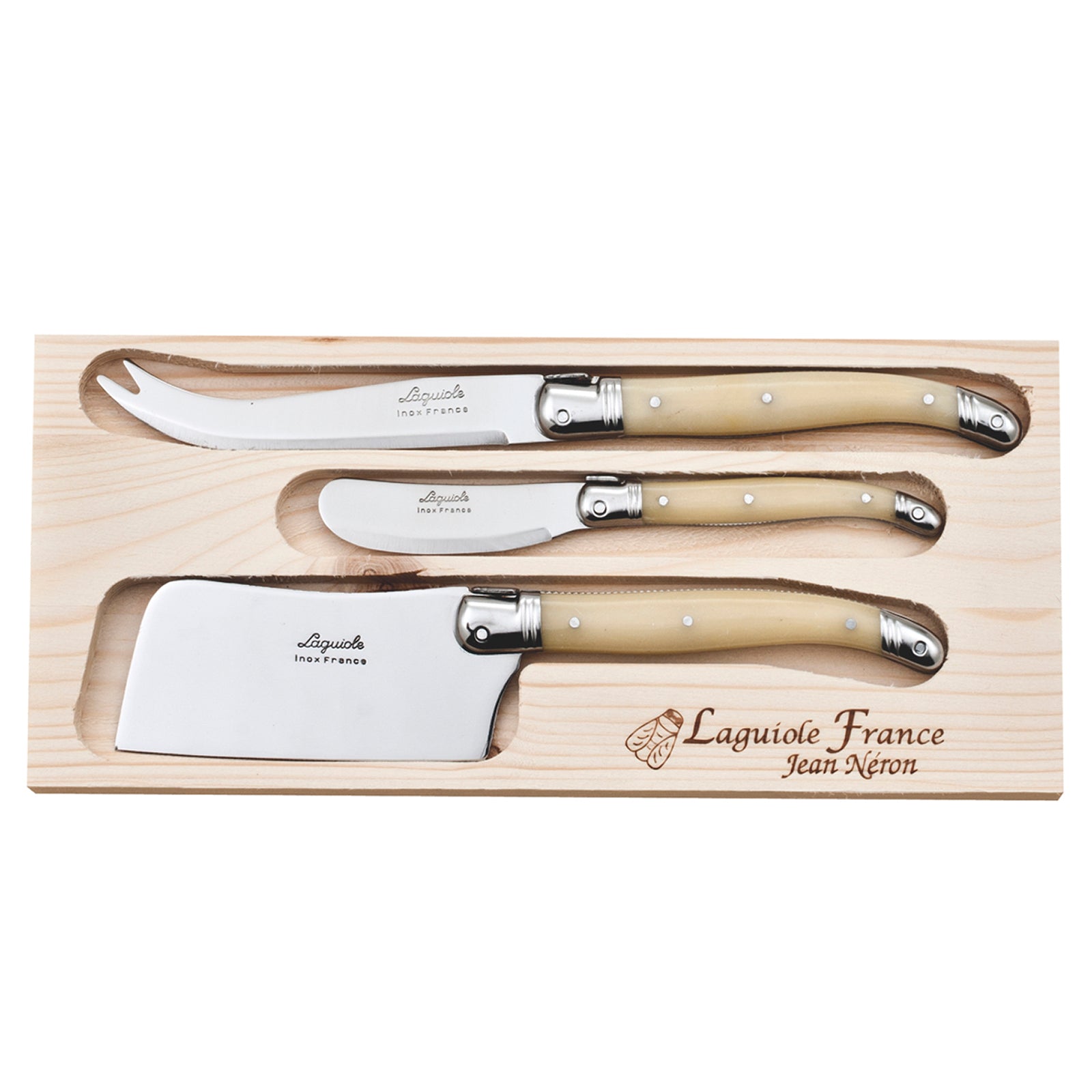 Laguiole Jean Neron Cheese & Pate Knife Set with Cleaver - Light Horn