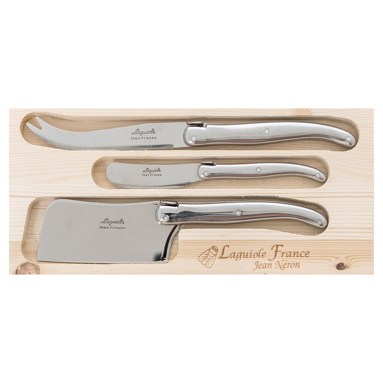 Laguiole Jean Neron Stainless Steel Handle Cheese & Pate Knife Set with Cleaver