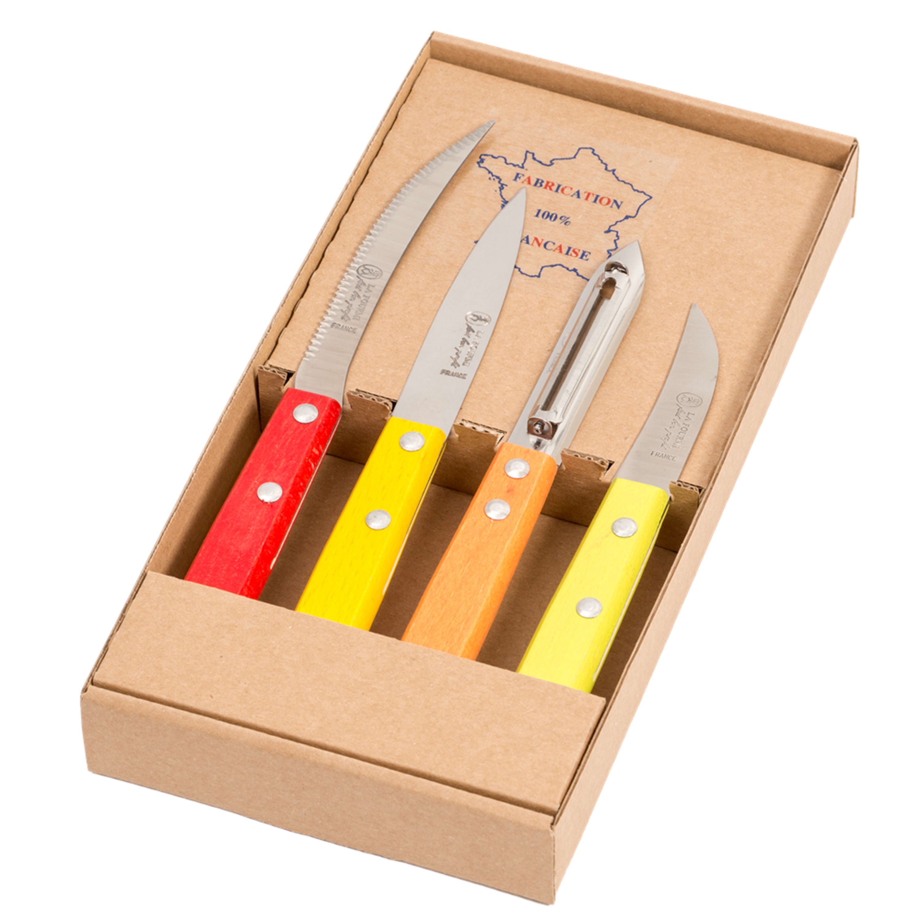 Laguiole Jean Néron 4 Piece Kitchen Set (Peeler & 3 Knives) Wooden Handle - Mixed