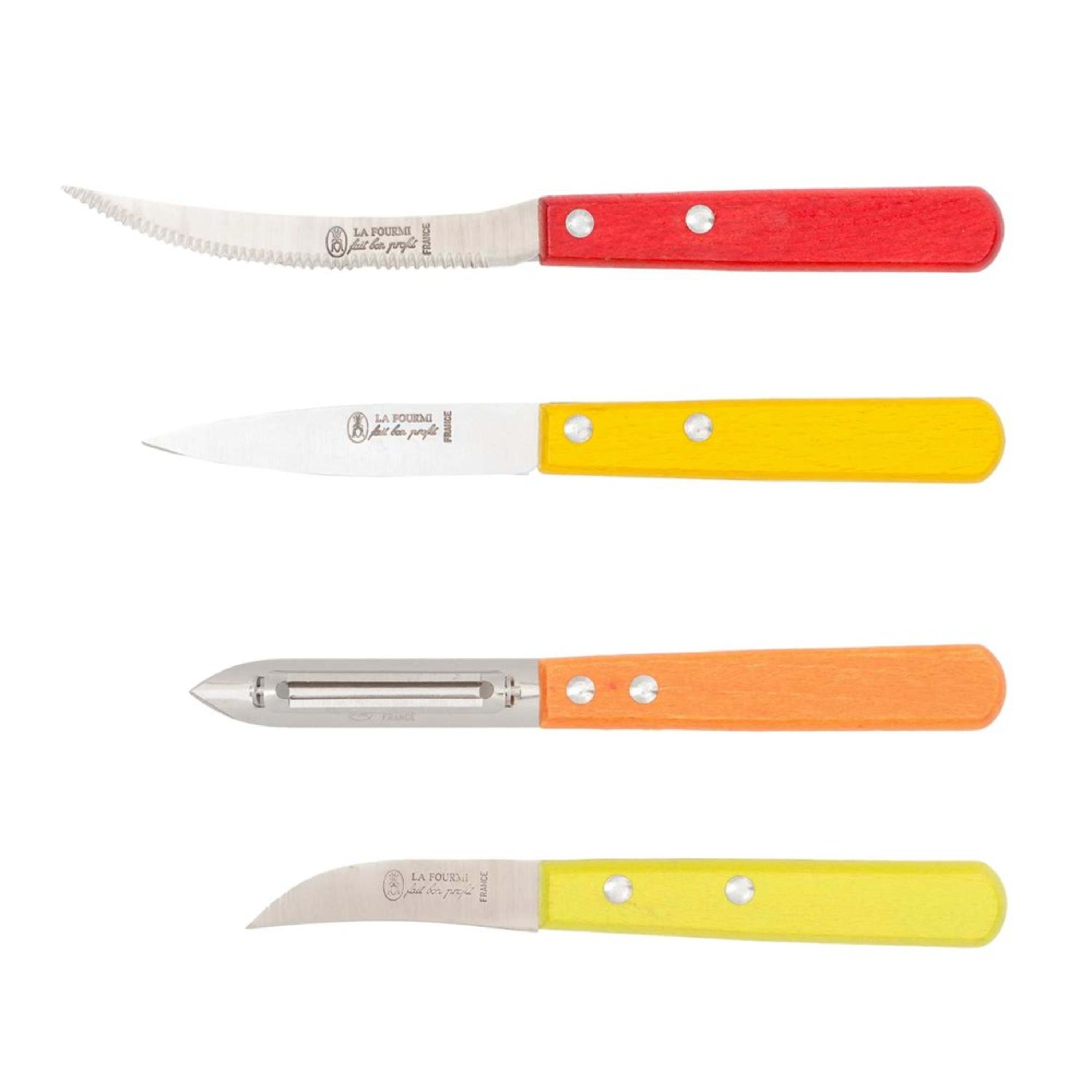 Laguiole Jean Néron 4 Piece Kitchen Set (Peeler & 3 Knives) Wooden Handle - Mixed