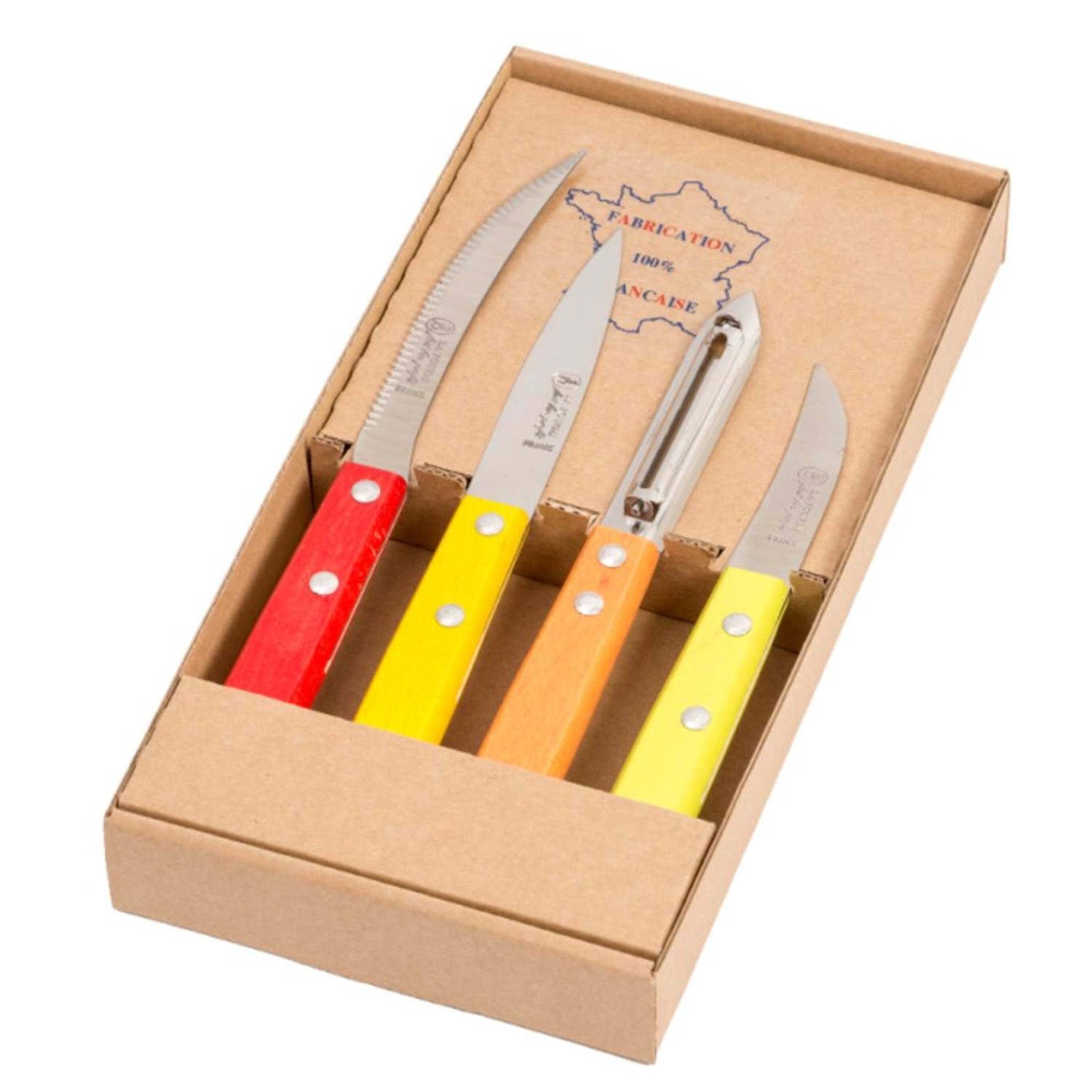 Laguiole Jean Néron 4 Piece Kitchen Set (Peeler & 3 Knives) Wooden Handle - Mixed