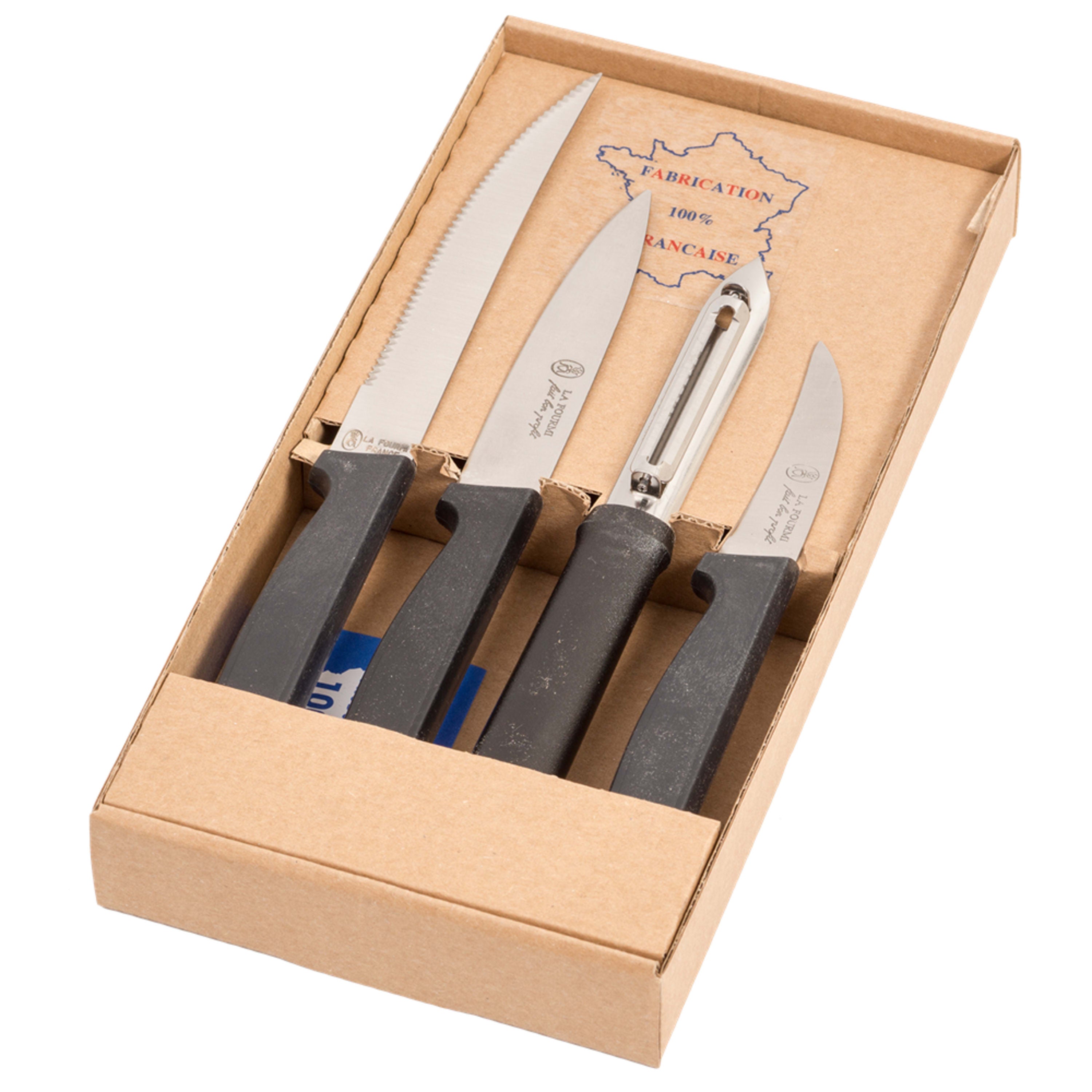 Laguiole Jean Néron 4 Piece Kitchen Set (Peeler & 3 Knives) Polypropylene Handle - Black
