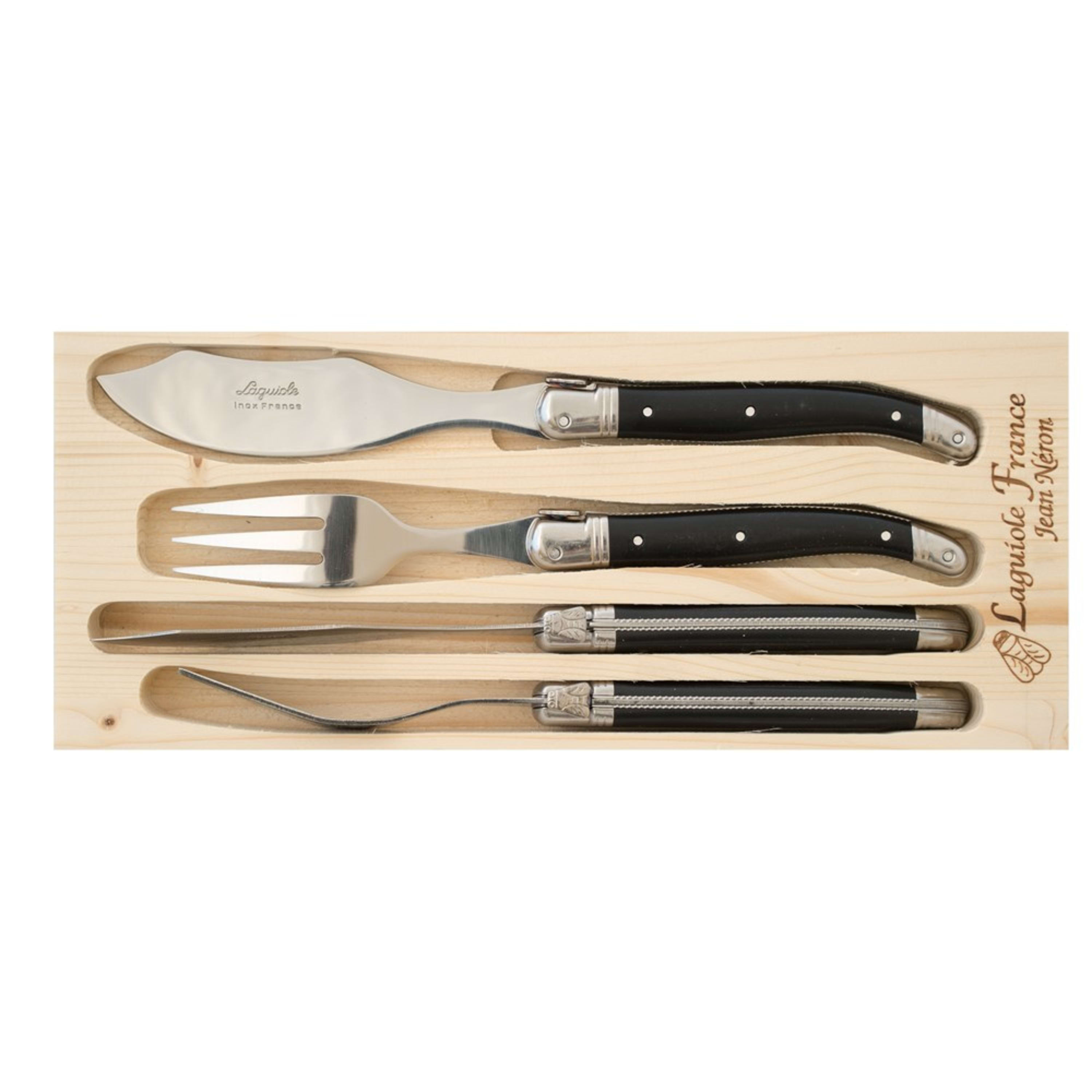 Laguiole Jean Néron 4 Piece Fish Knife Set - Black