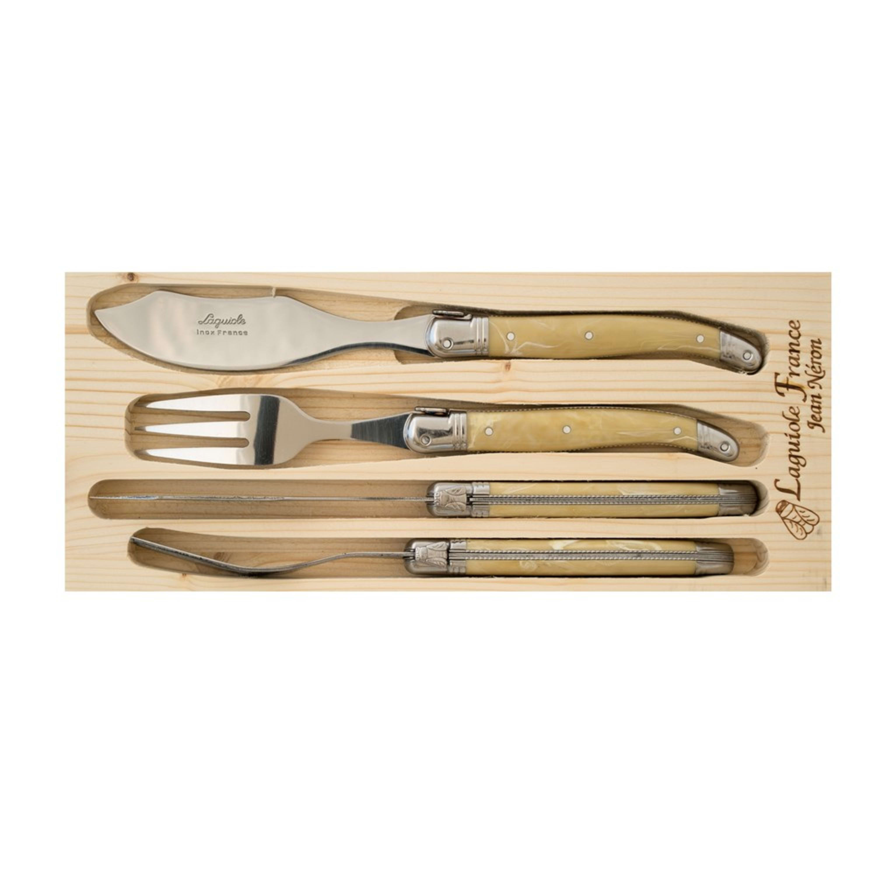 Laguiole Jean Néron 4 Piece Fish Knife Set - Light Horn