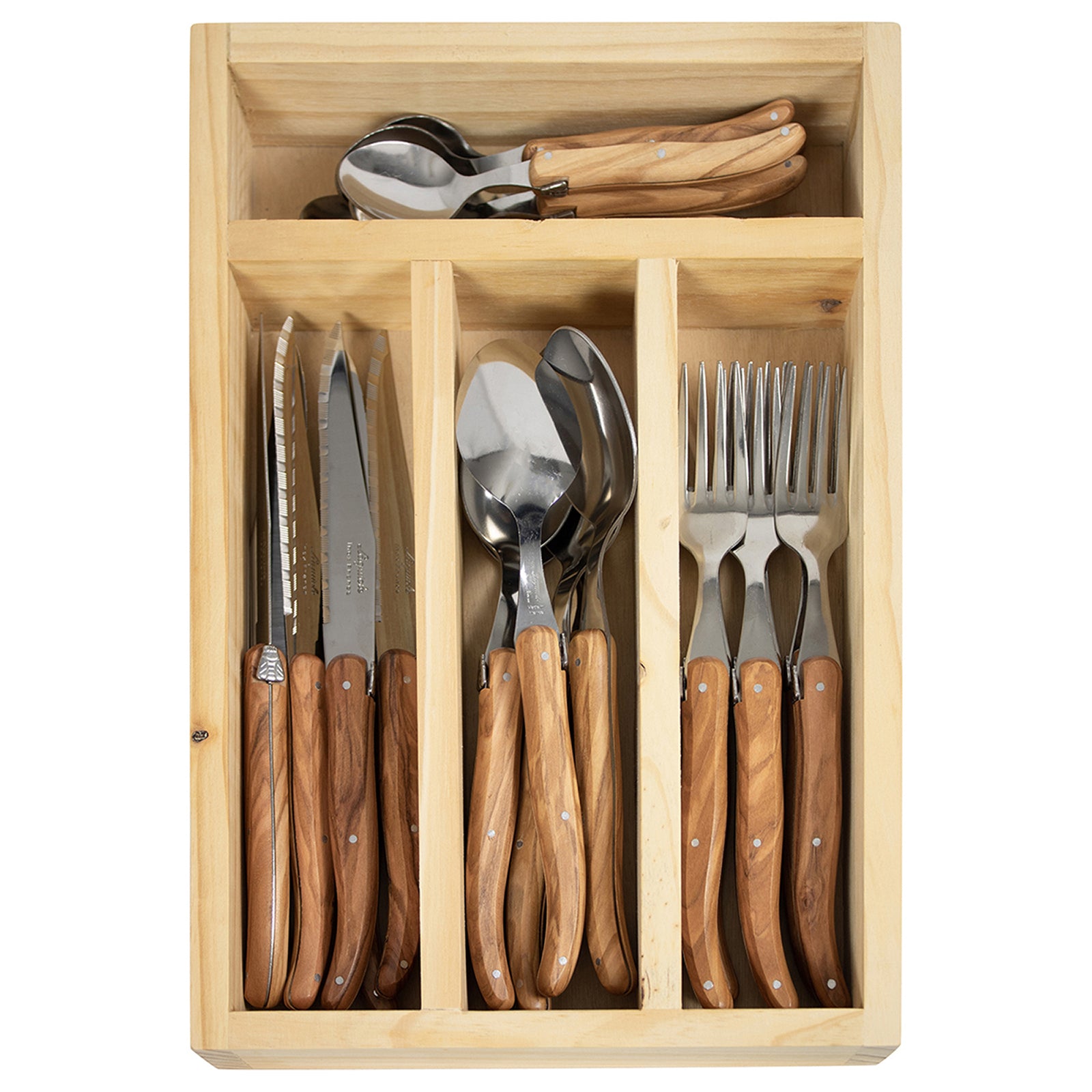 Laguiole Jean Neron Olive Wood Cutlery Set of 24