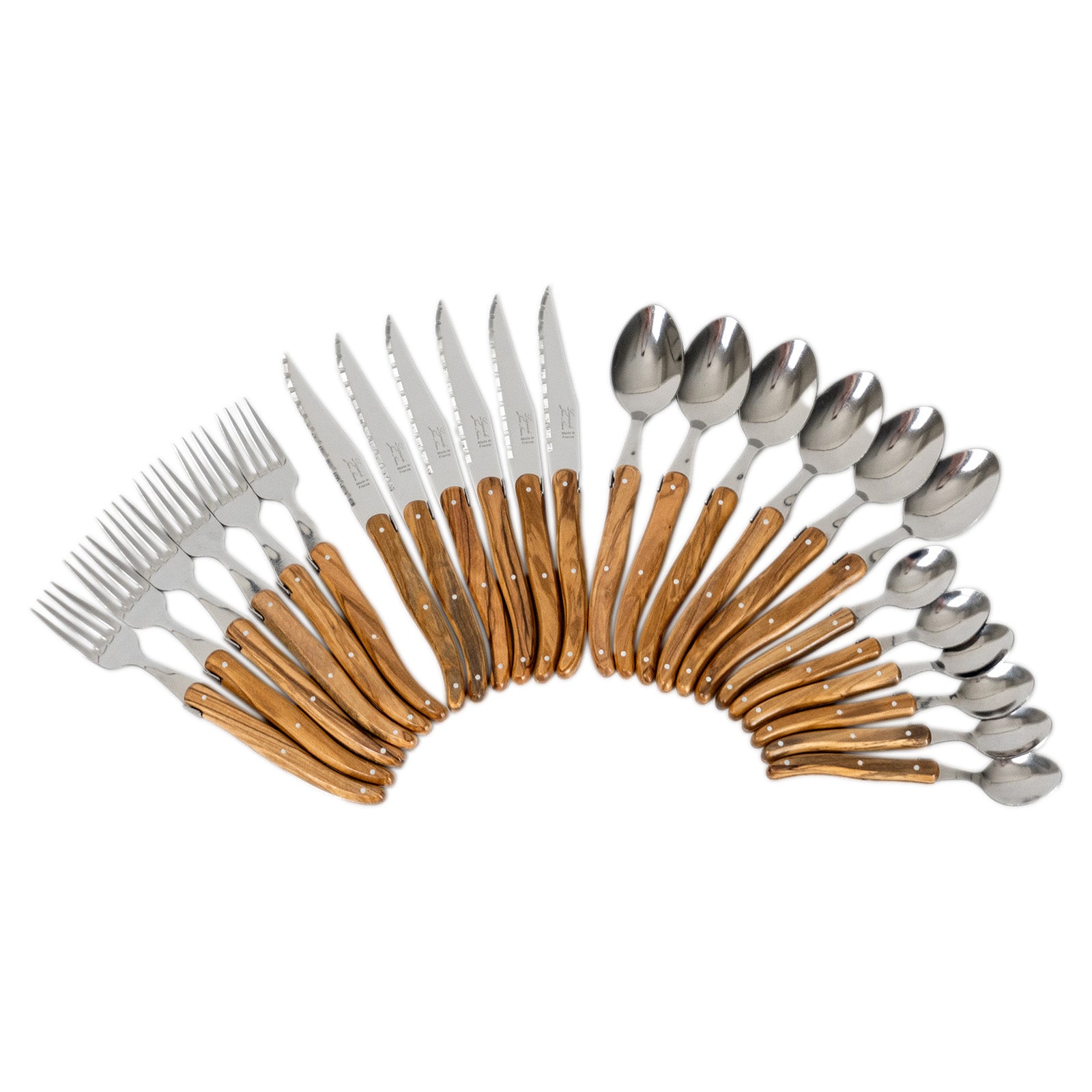 Laguiole Jean Neron Olive Wood Cutlery Set of 24