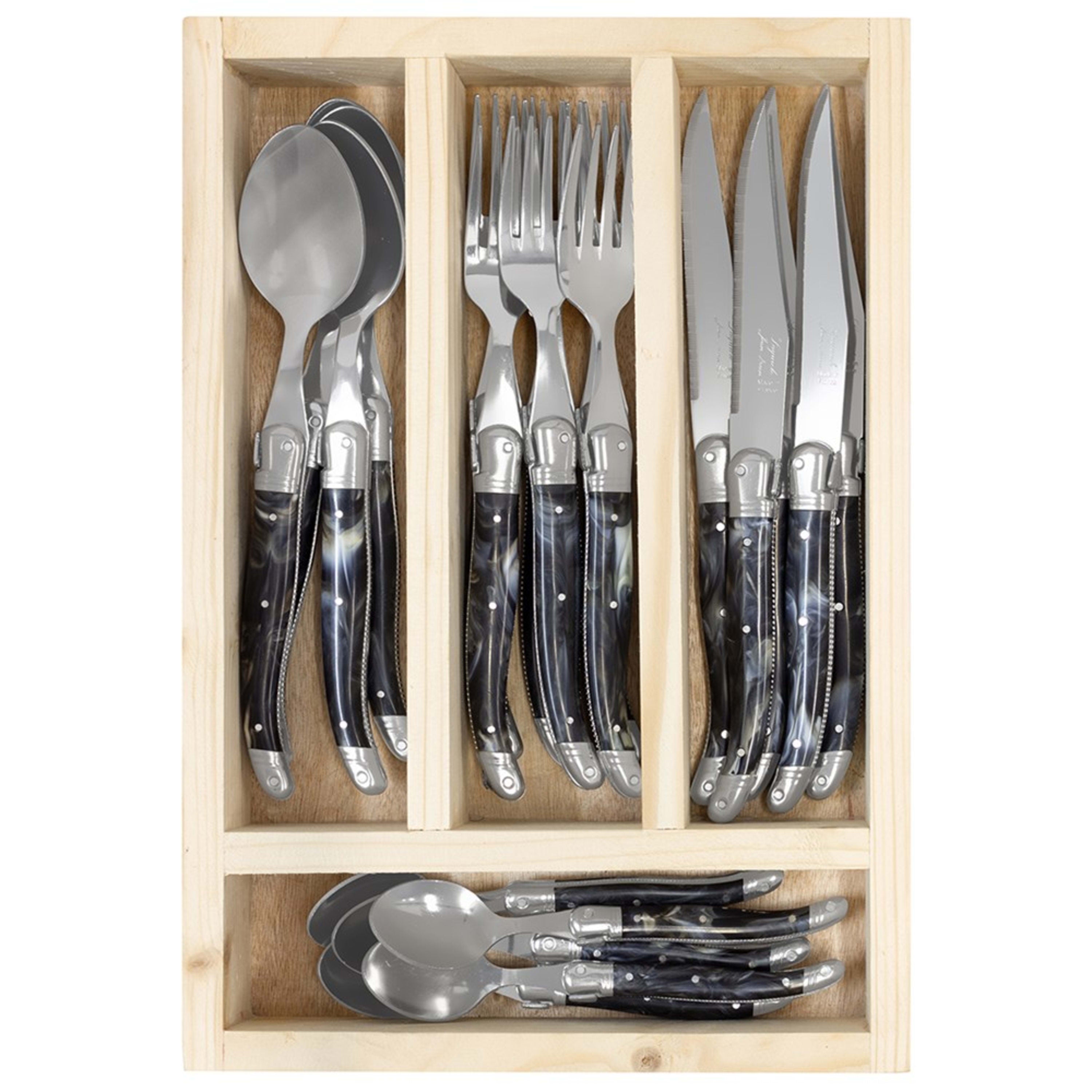 Laguiole Jean Néron 24 Piece Cutlery Set - Black Horn