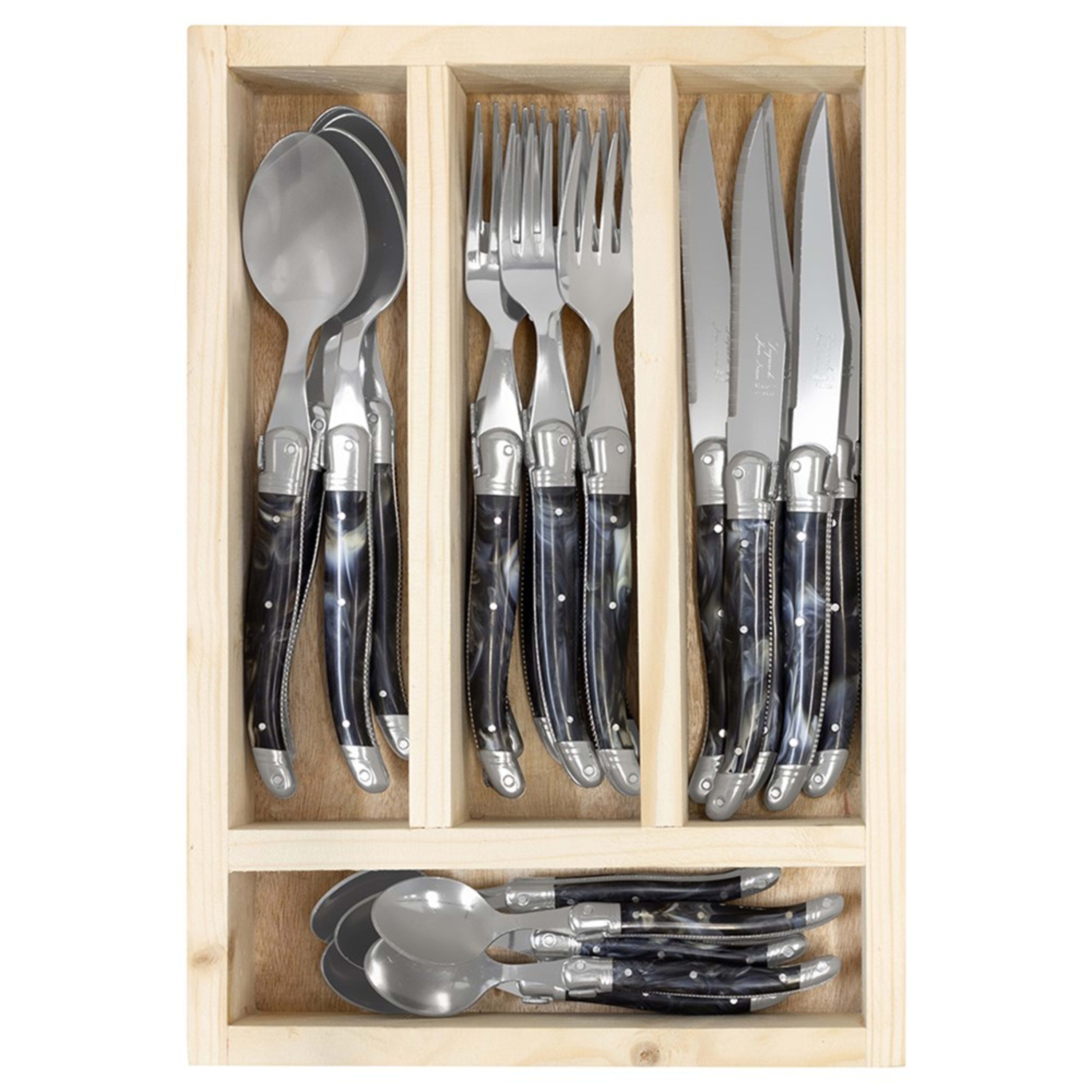 Laguiole Jean Néron 24 Piece Cutlery Set - Black Horn