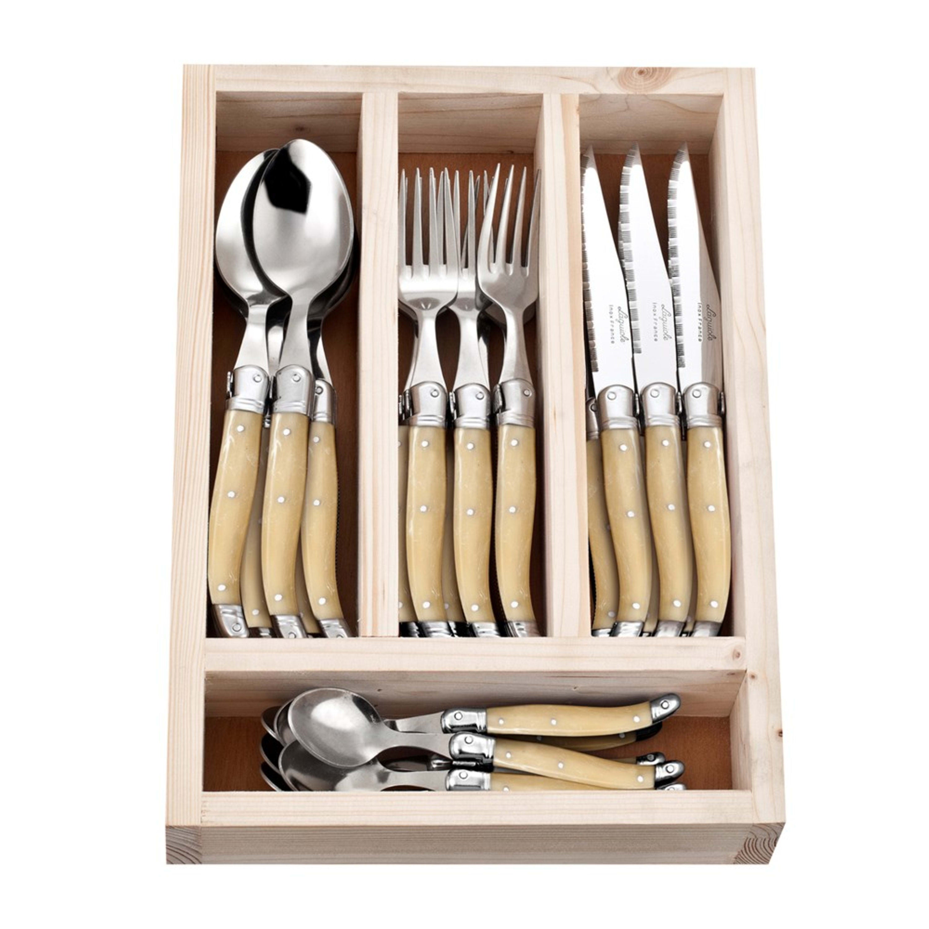 Laguiole Jean Néron 24 Piece Cutlery Set - Light Horn