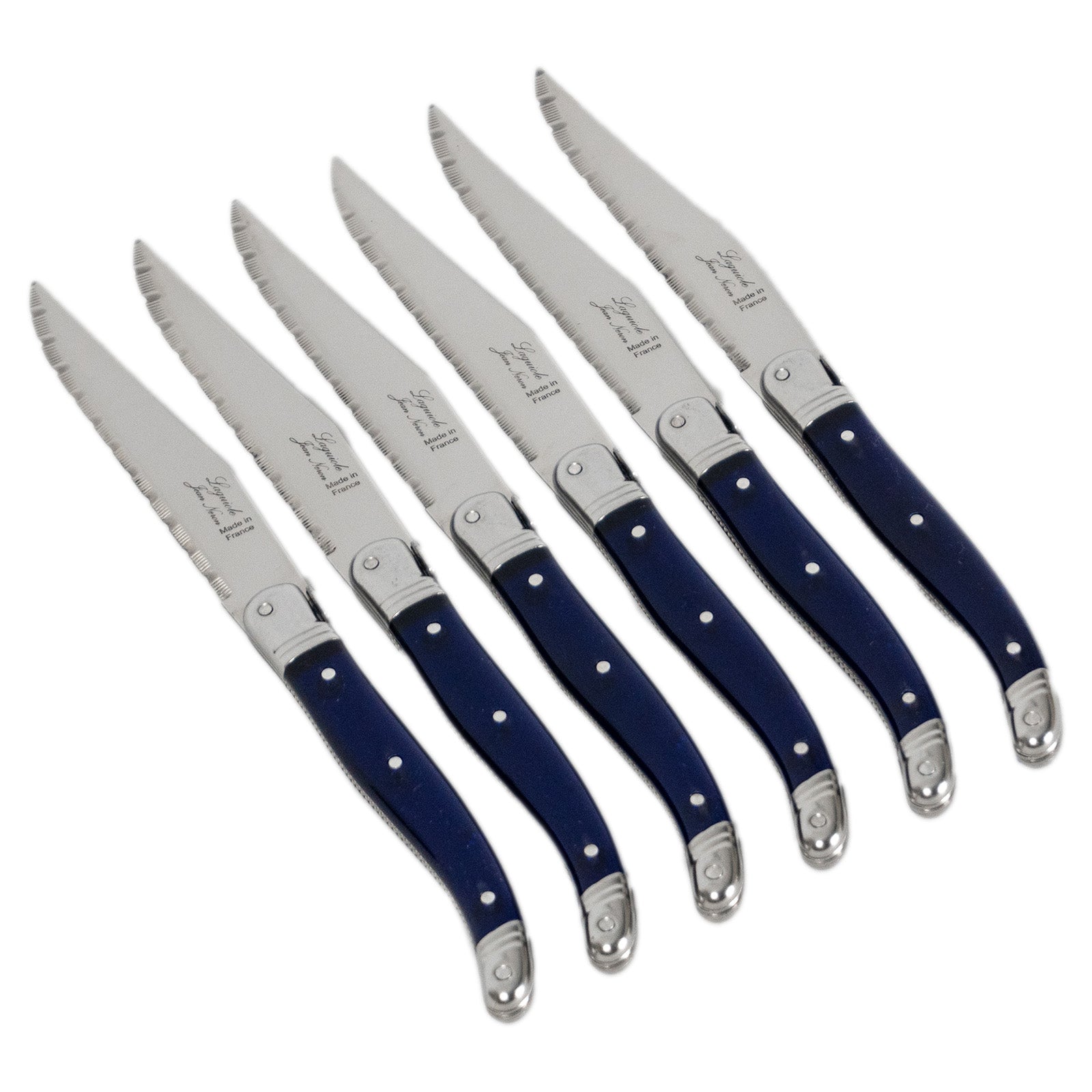 Laguiole Jean Neron French Blue Steak Knife Set - Gift Box