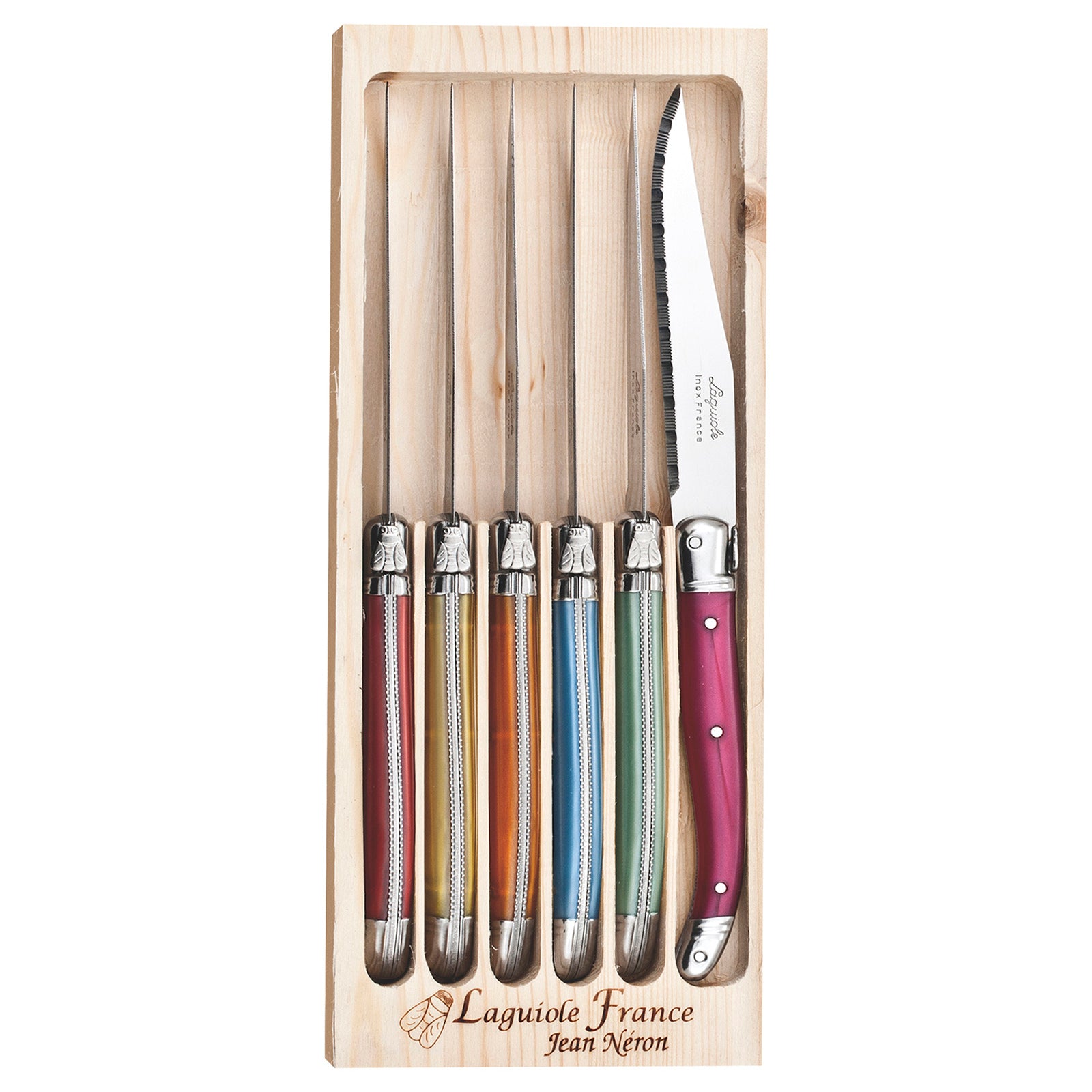 Laguiole Jean Neron Mixed Colour Steak Knife Set - Gift Box