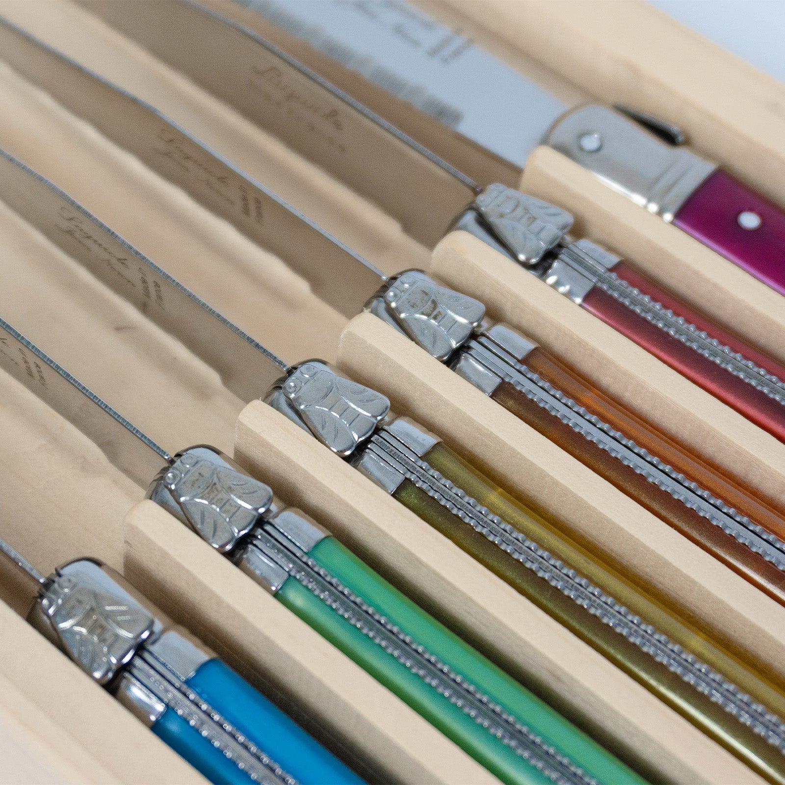 Laguiole Jean Neron Mixed Colour Steak Knife Set - Gift Box