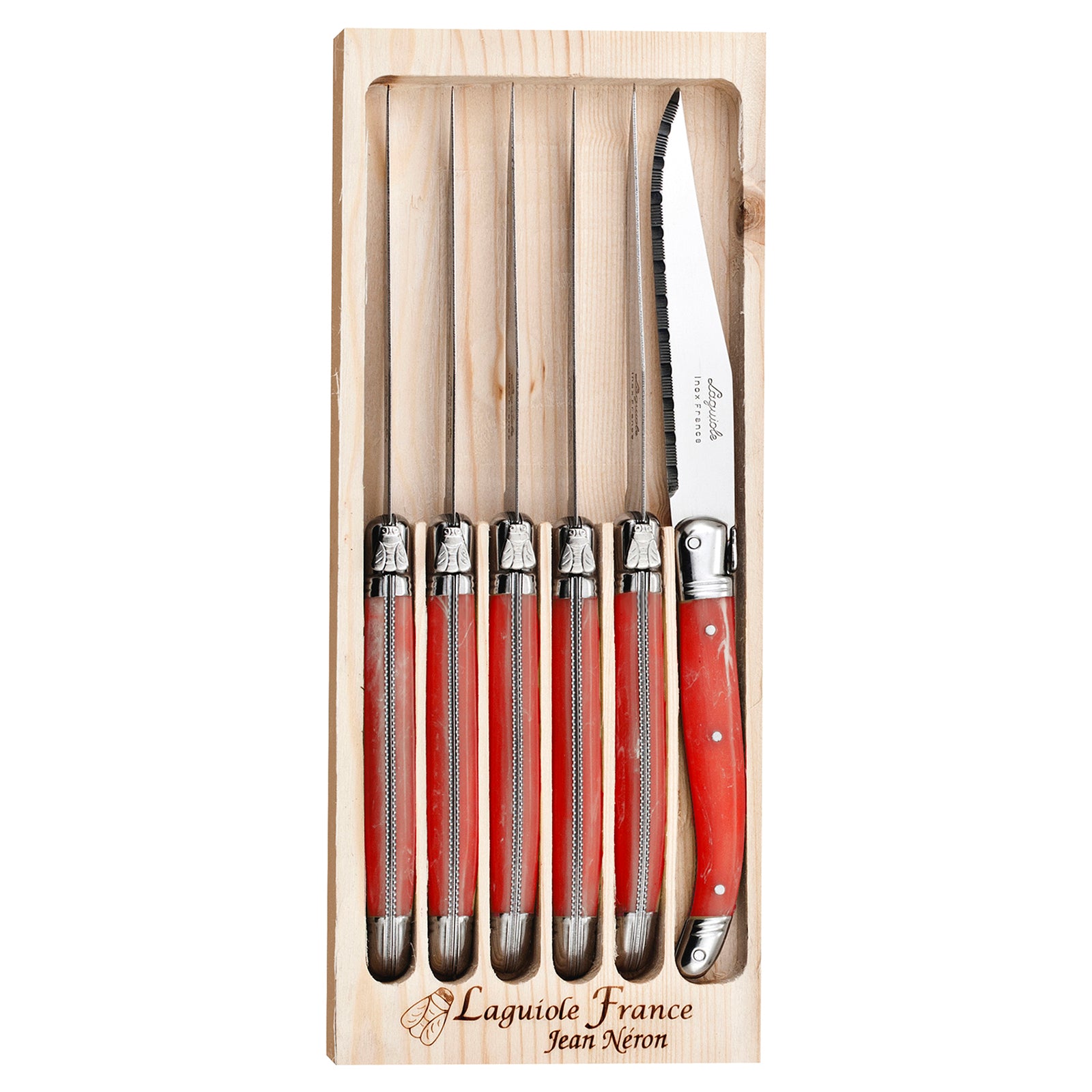 Laguiole Jean Neron Red Steak Knife Set - Gift Box