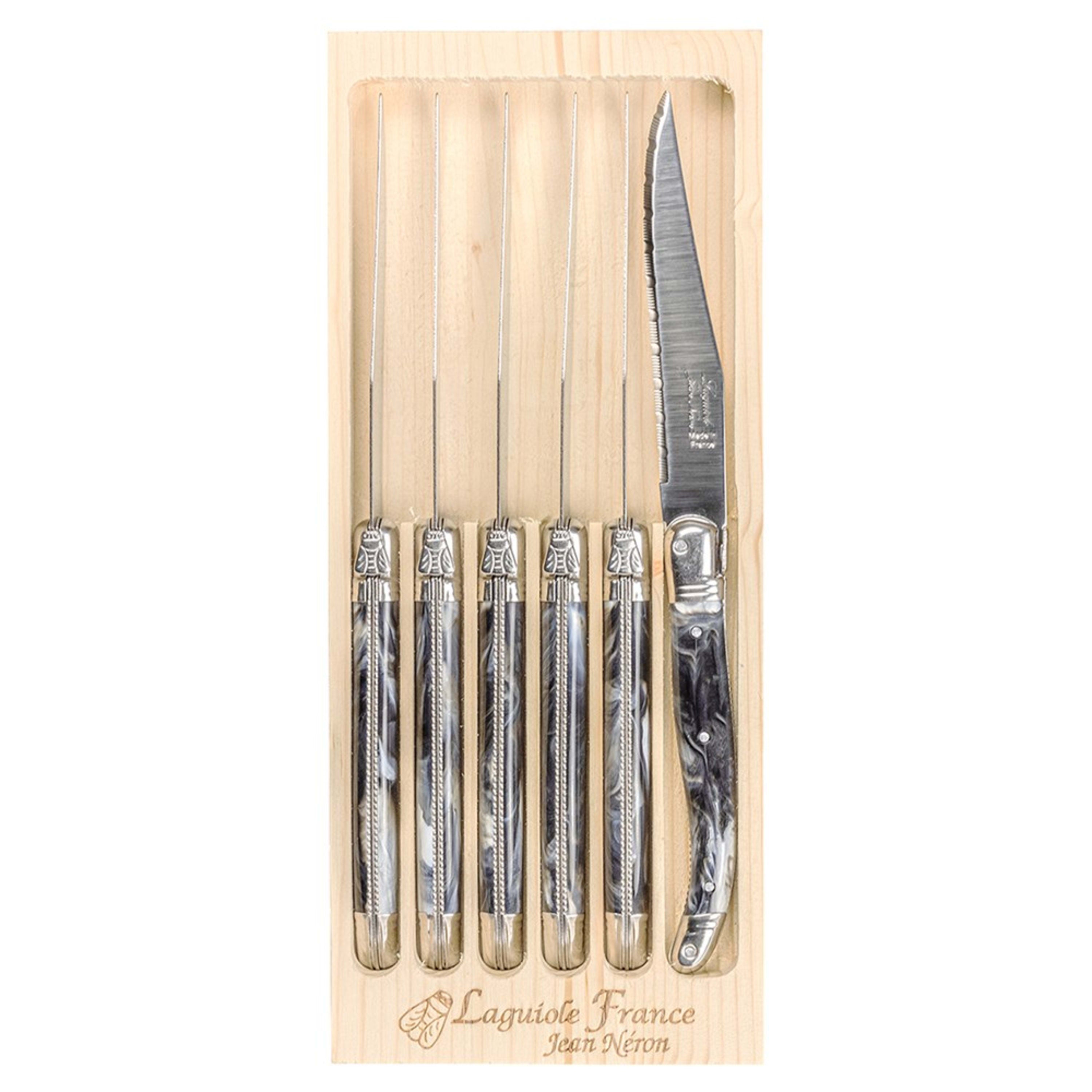 Laguiole Jean Néron 6 Piece Steak Knife Set - Black Horn