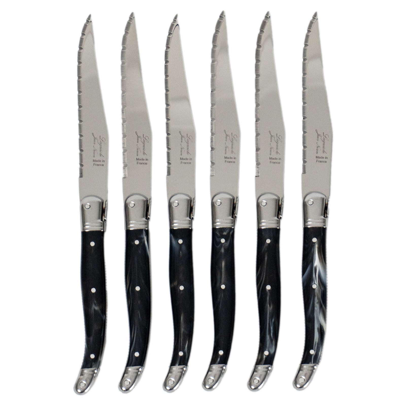 Laguiole Jean Neron Black Horn Steak Knife Set - Gift Box