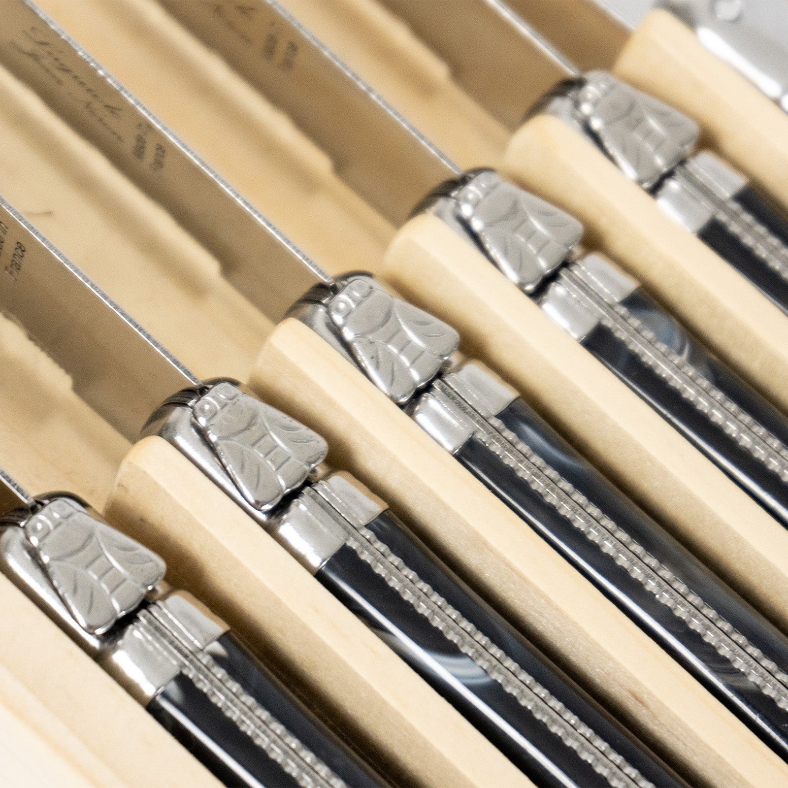 Laguiole Jean Neron Black Horn Steak Knife Set - Gift Box