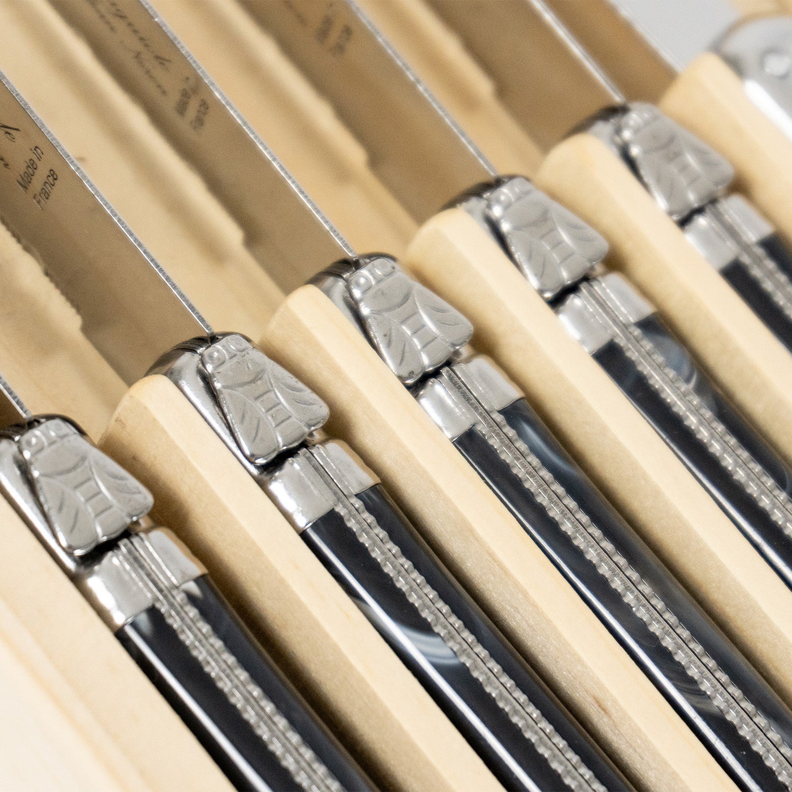 Laguiole Jean Neron Black Horn Steak Knife Set - Gift Box