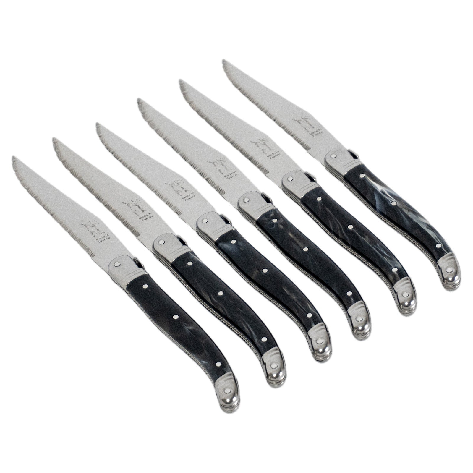 Laguiole Jean Neron Black Horn Steak Knife Set - Gift Box
