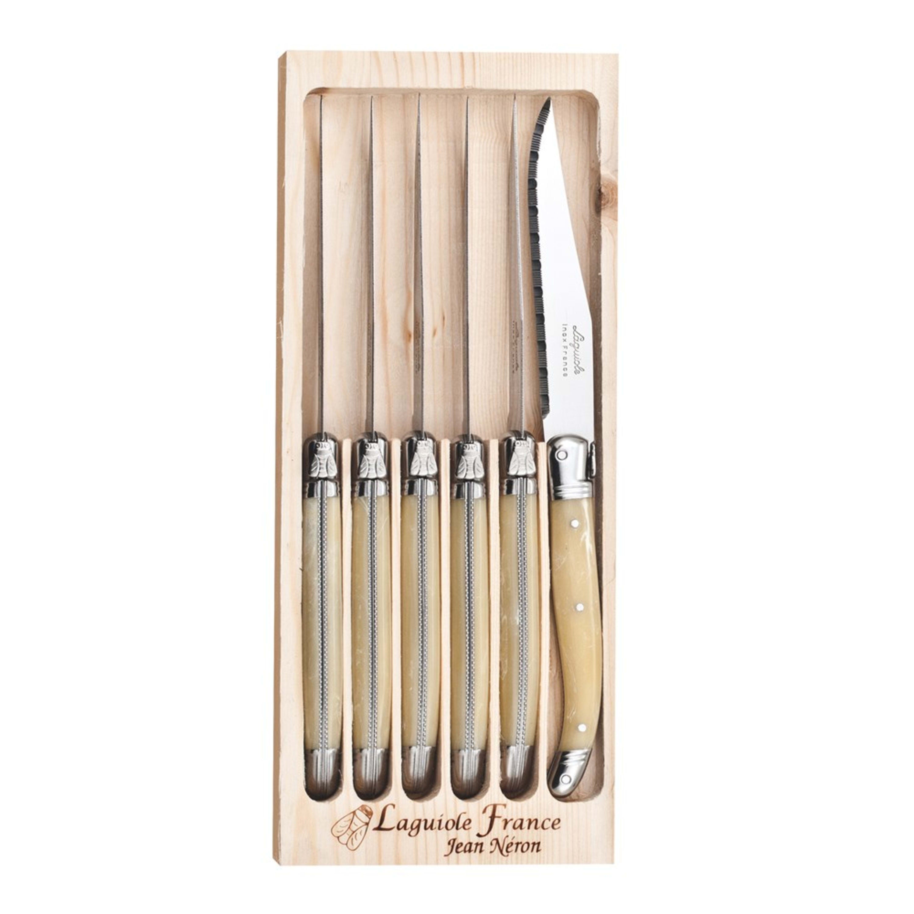 Laguiole Jean Néron 6 Piece Steak Knife Set - Light Horn