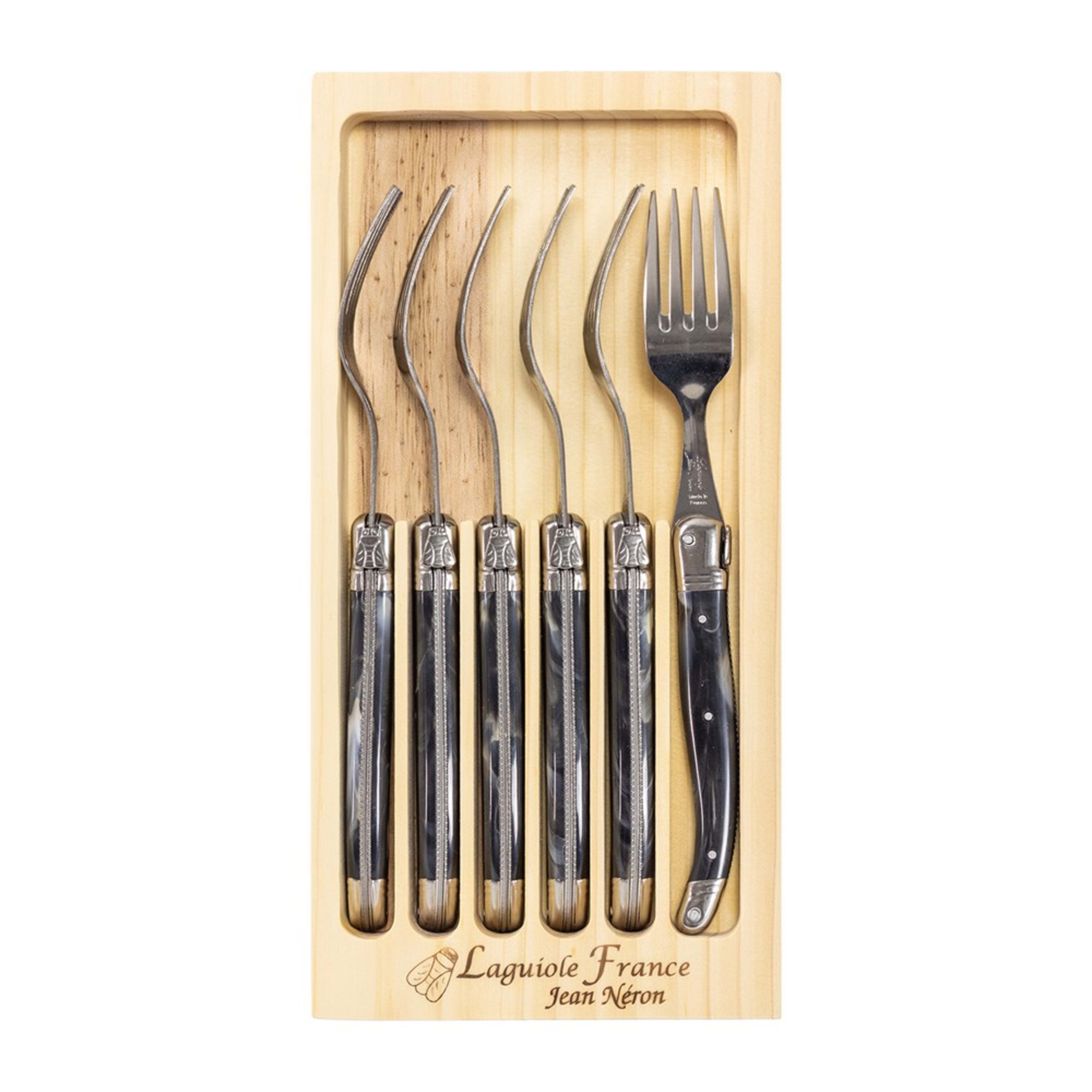 Laguiole Jean Néron 6 Piece Fork Set - Black Horn
