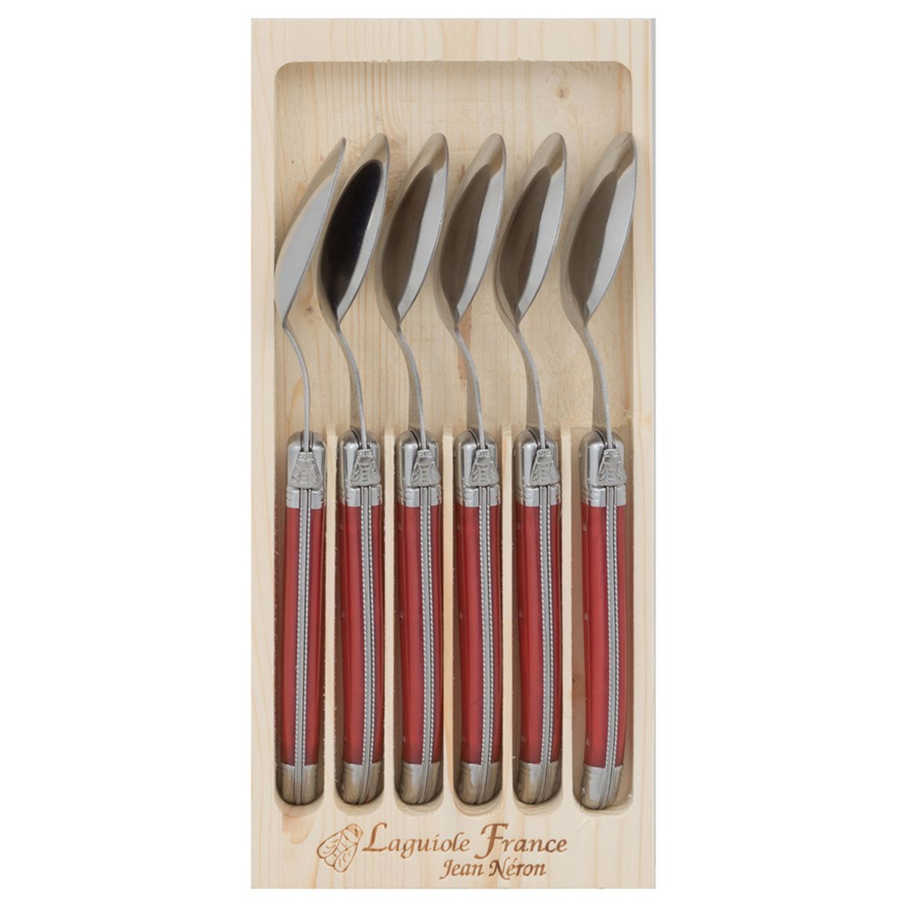Laguiole Jean Néron 6 Piece Soup & Dessert Spoon Set - Red
